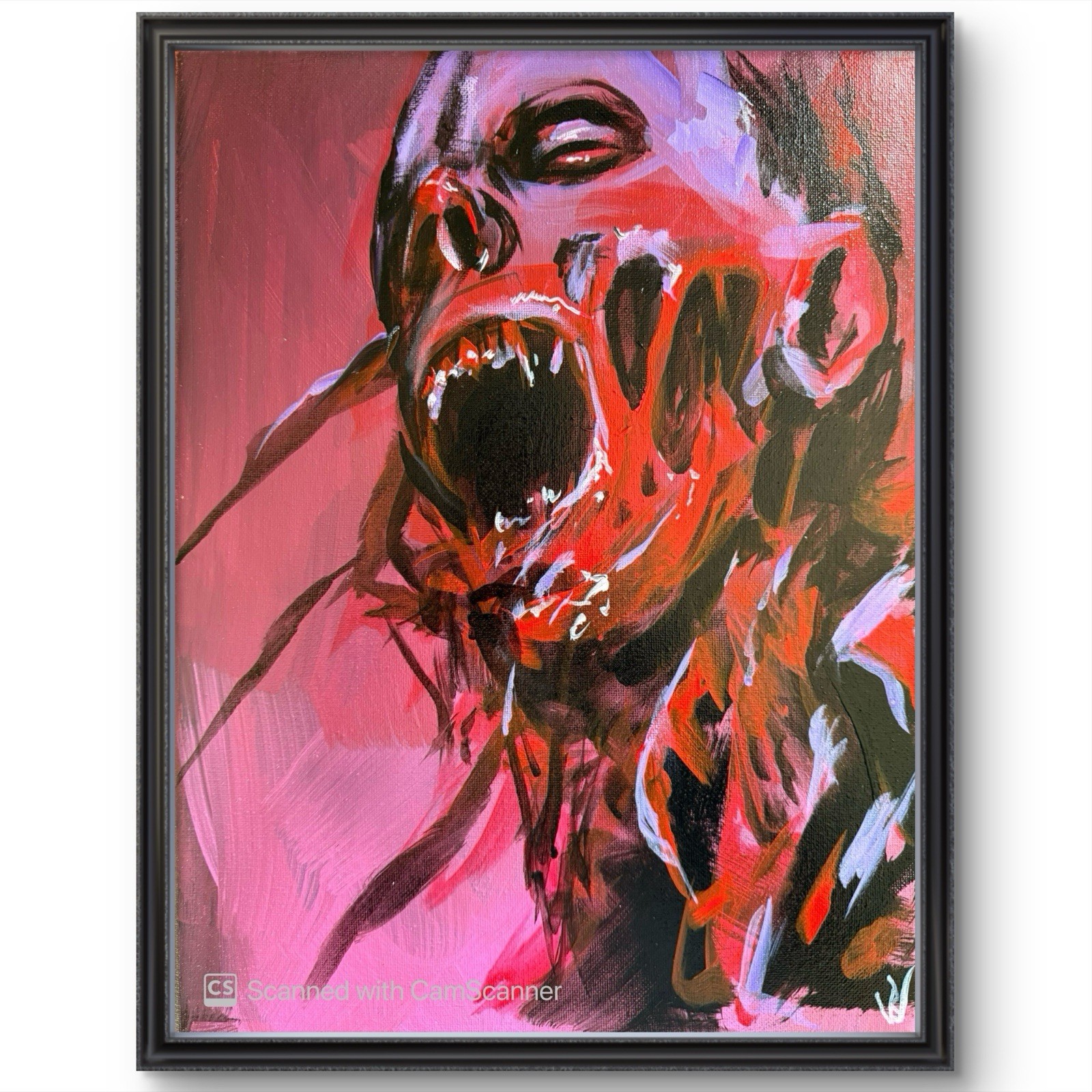 Abstract Monster Portrait Painting 11×14 Acrylic Canvas Pink Red Horror