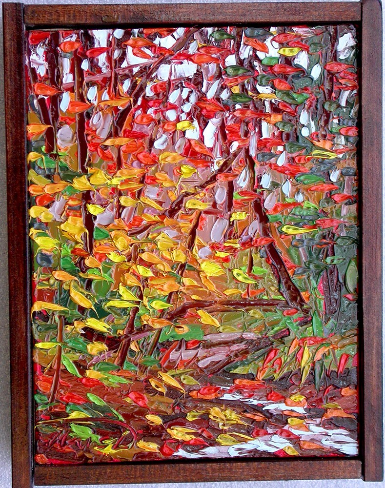 8×6 Original Oil Painting Autumn Forest Creek Textured Hand Painted Wall Decor