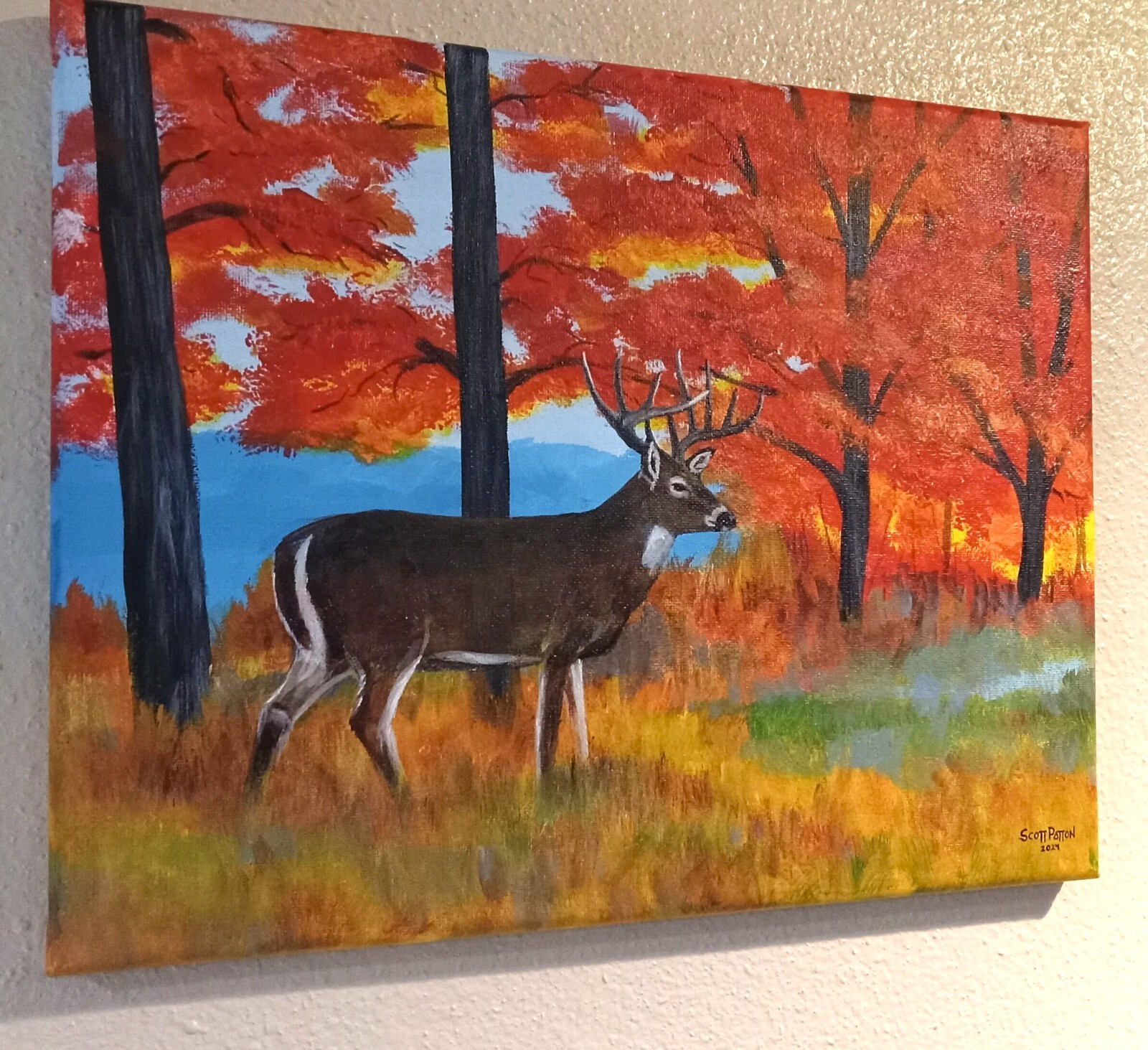Scott Patton Art: «In the Fall Maples: White-tailed Deer Buck» Original Painting