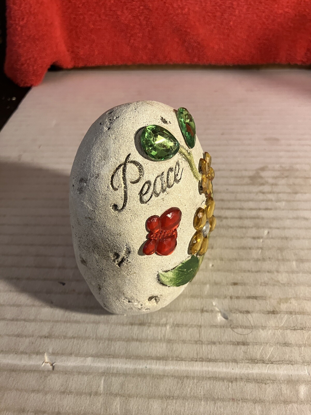 Hand Painted River Rock Butterfly & flowers vine Stone Art Spirit. DWK