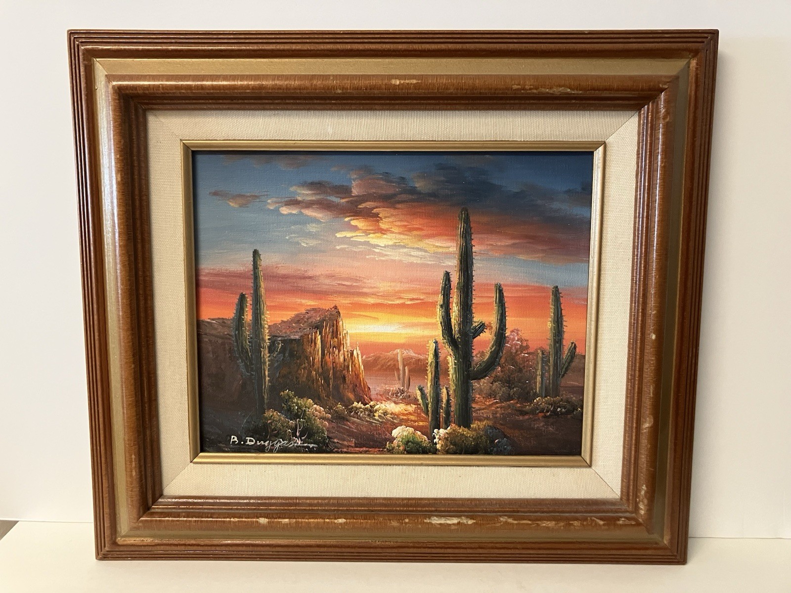 LOil on Canvas Desert Cactus Landscape Painting Signed Artist Bernard Duggan
