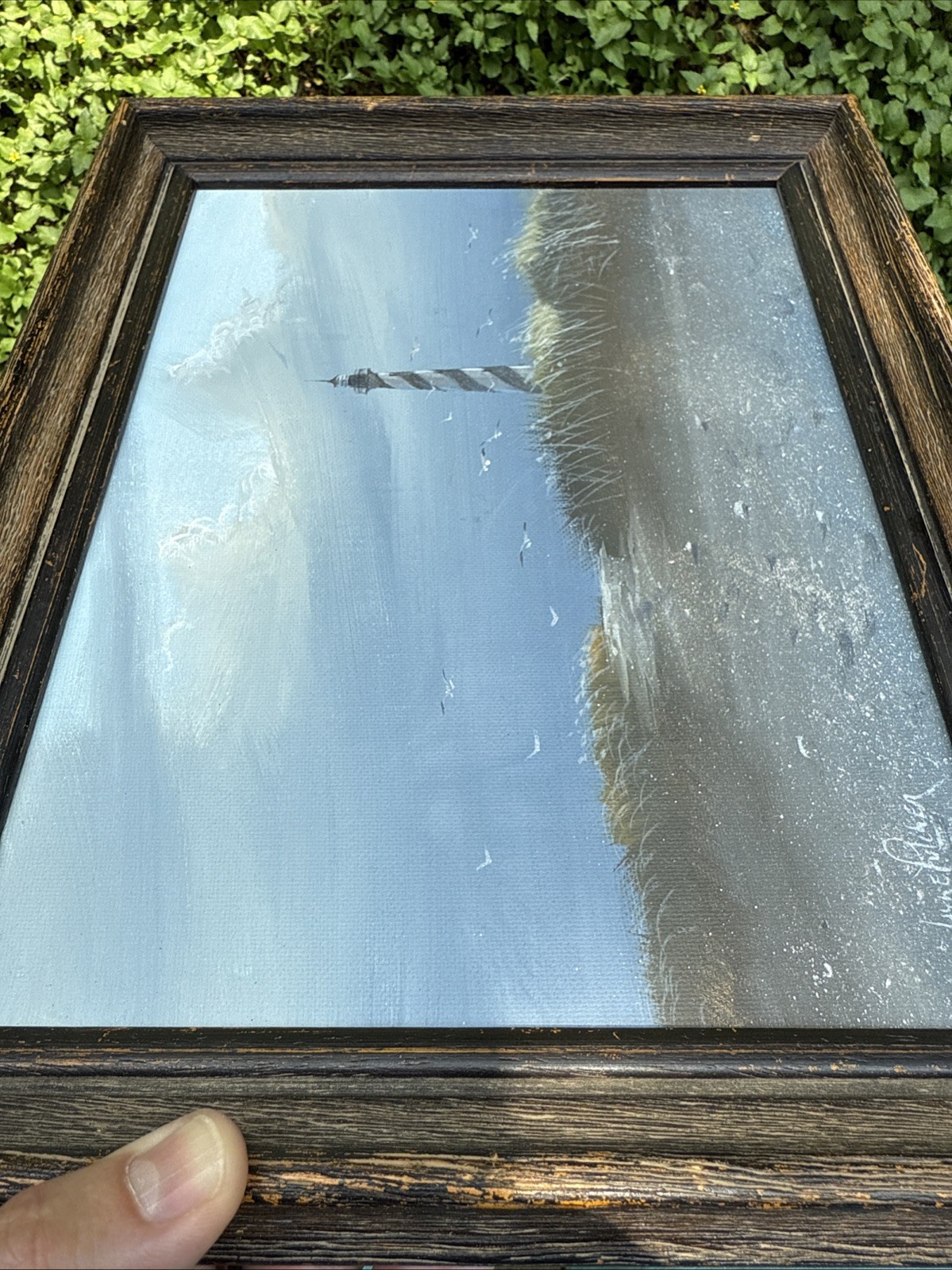 Rare Vtg Signed Wayne Fulcher MCM Sea Seascape Lighthouse Oil Painting 1960s NC