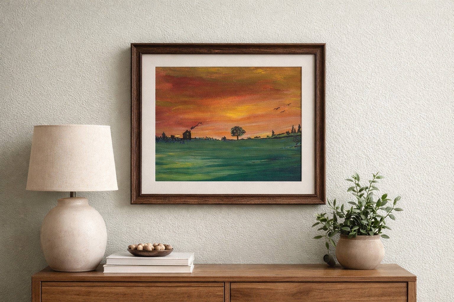 Finger Lakes Quiet Horizon at Dusk Original 11×14 Acrylic Sunset Landscape