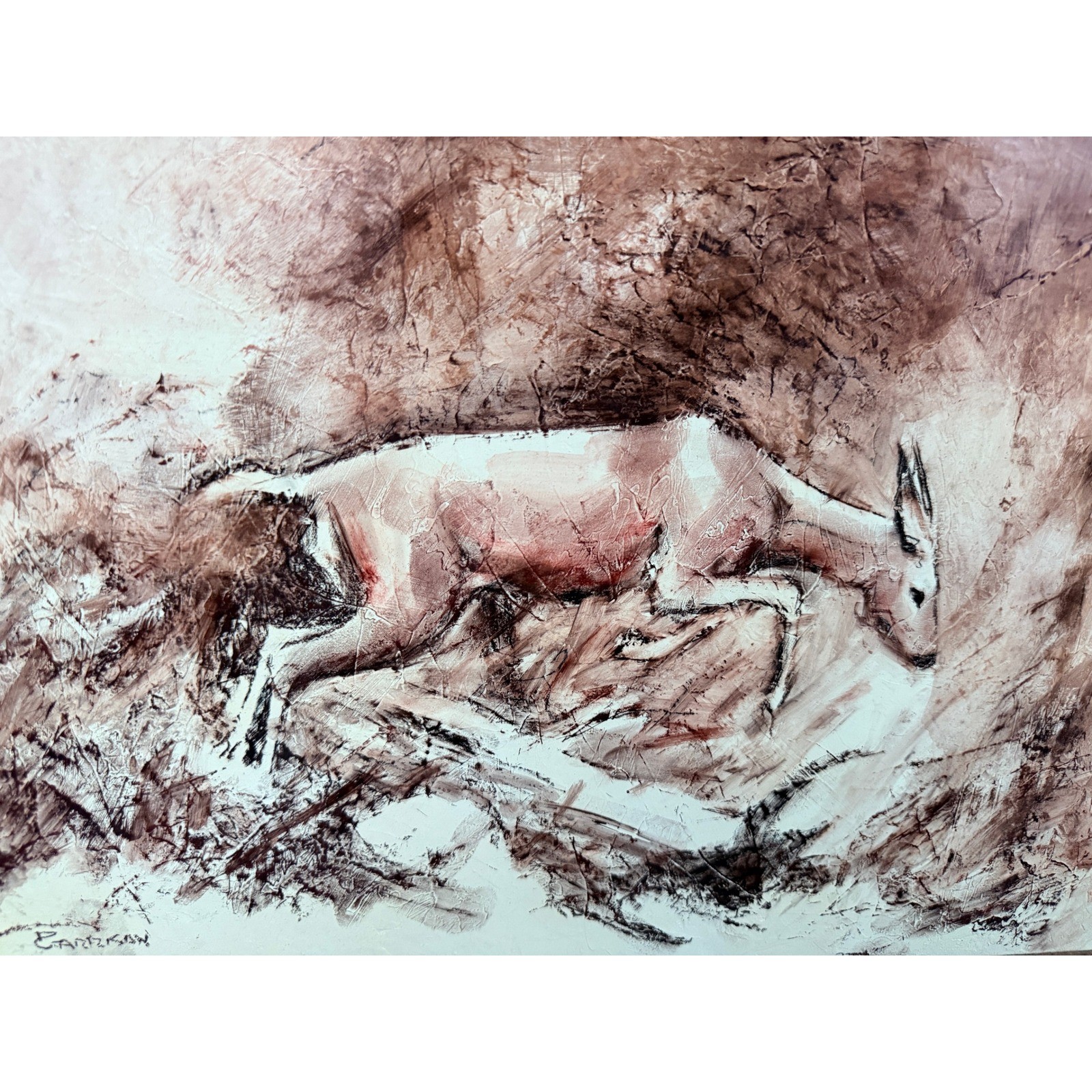 Original Signed David E Garrison Deer Wildlife Conte Crayon Framed Artwork