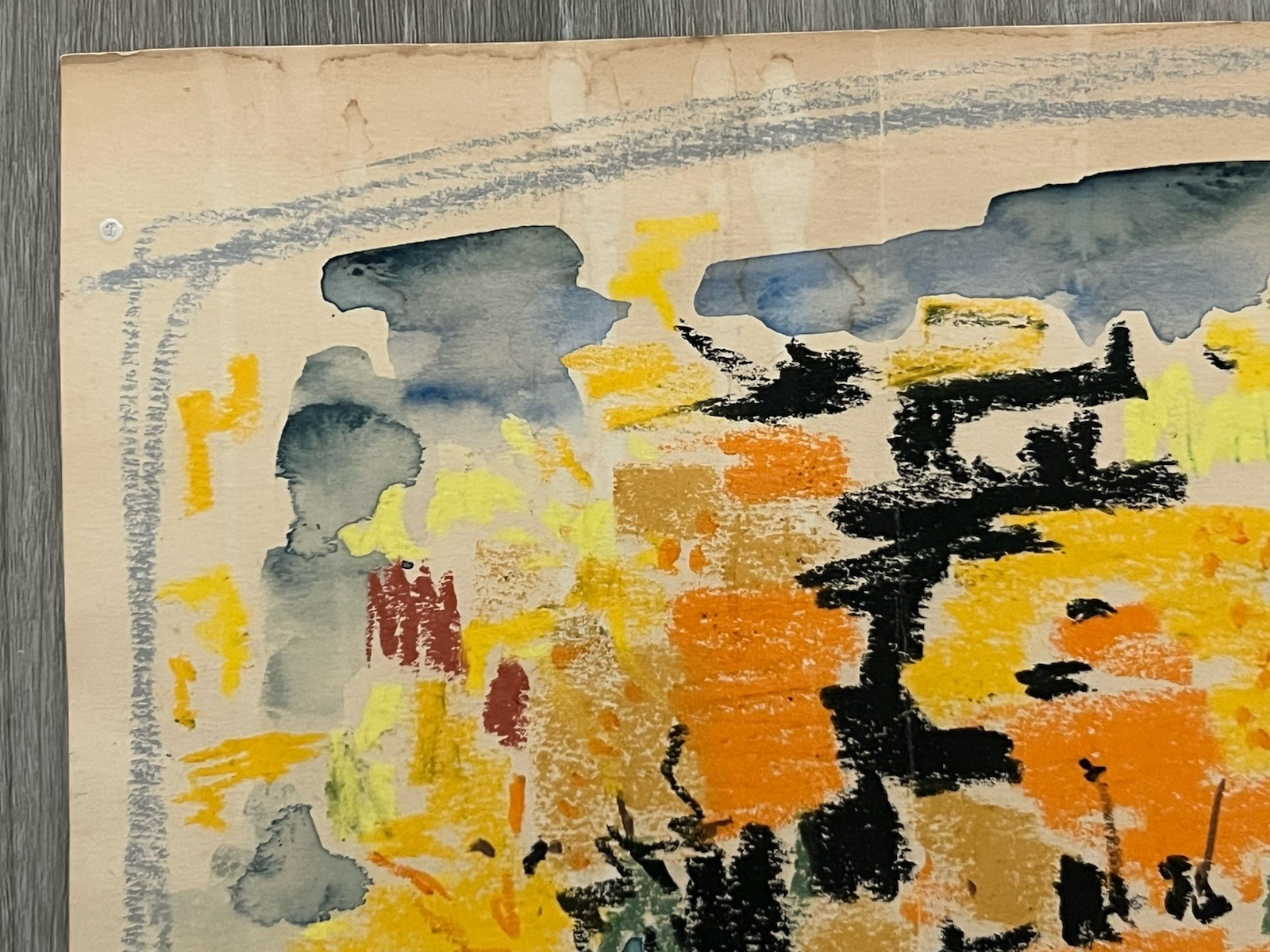 Werner Drewes Original 1965 Abstract Mixed Media Painting Signed -10×9-1/2”