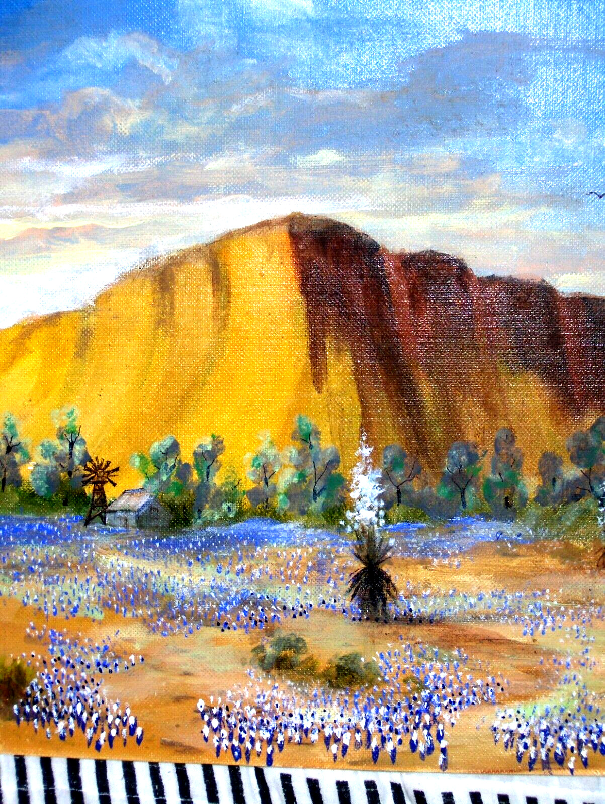 Original Buebonnet LandscapHouse Water Will Bird Blooming Yucca TX VINTAGE Oil