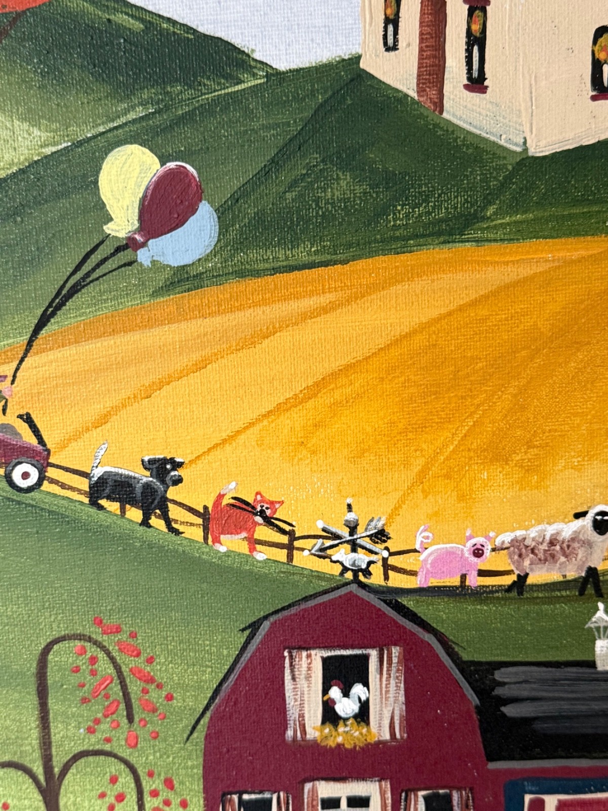 VINTAGE NAIVE PAINTING AMERICAN FOLK ART RURAL FARM COUNTRY SCENE ORIGINAL