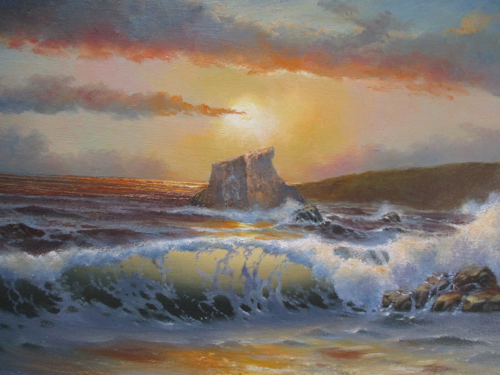 Coastal Sunset Beach Painting Landscape American Vintage Nautical Seascape Oil