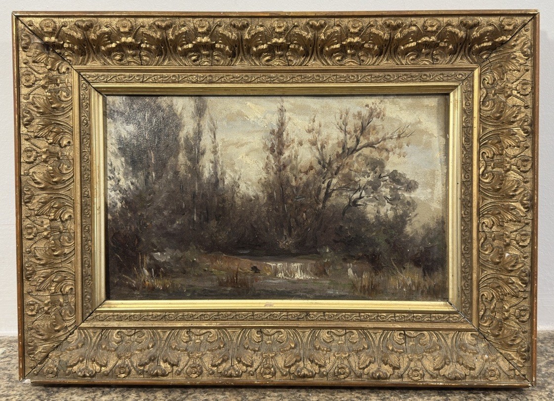 Oil Painting On Sturdy Cardboard Landscape 19th-20th Century Barbizon School