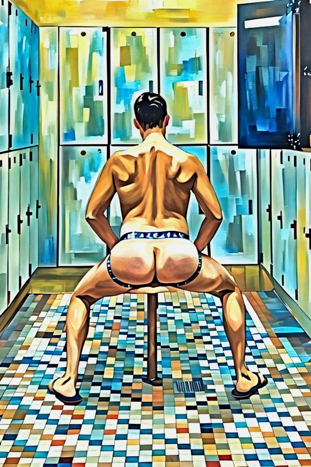 Original gay LGBTQ art giclée painting «Locker Moon» signed/numbered