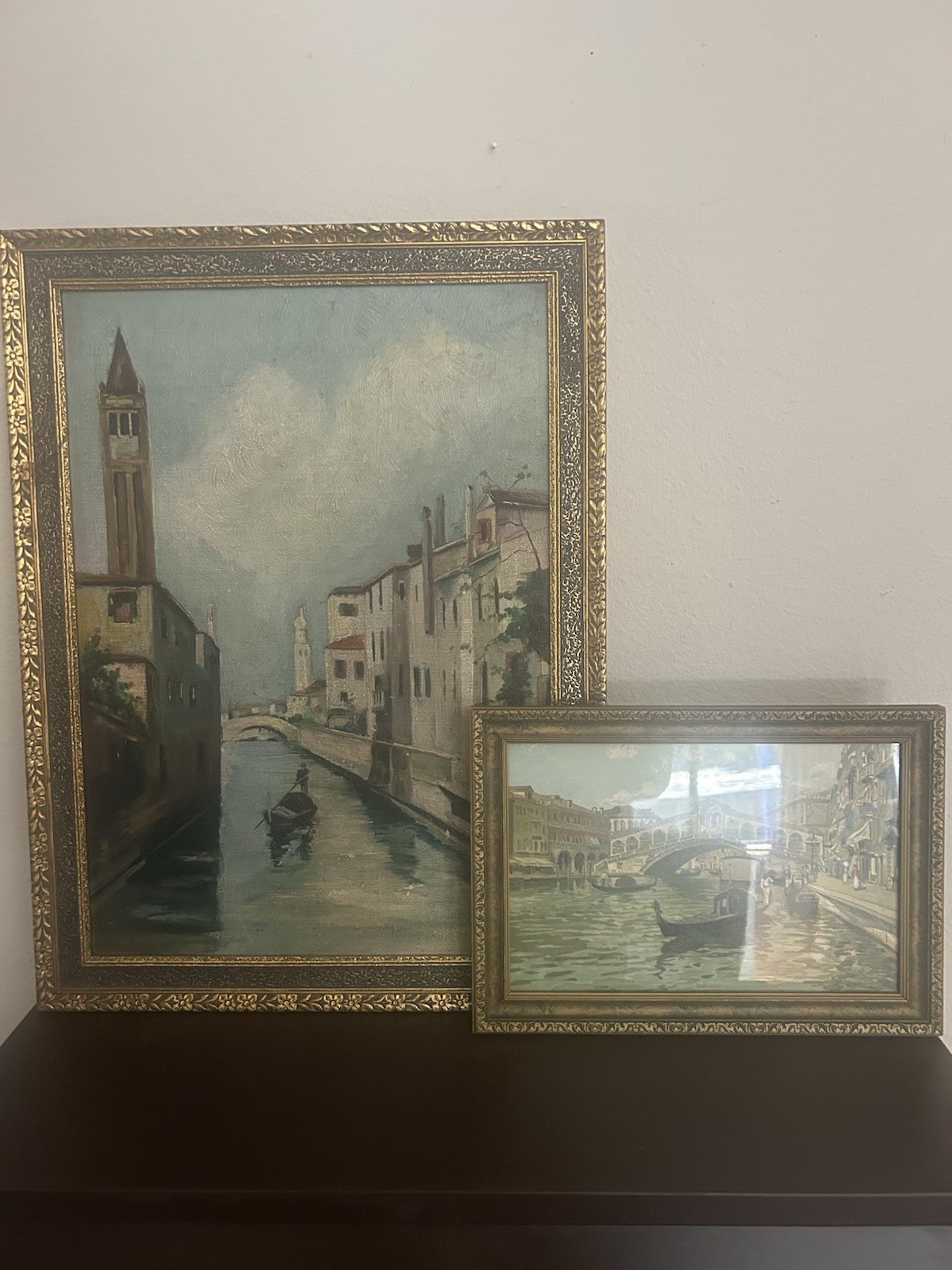 Venice Canal Scene Impressionist Framed Handmade Oil Painting Set