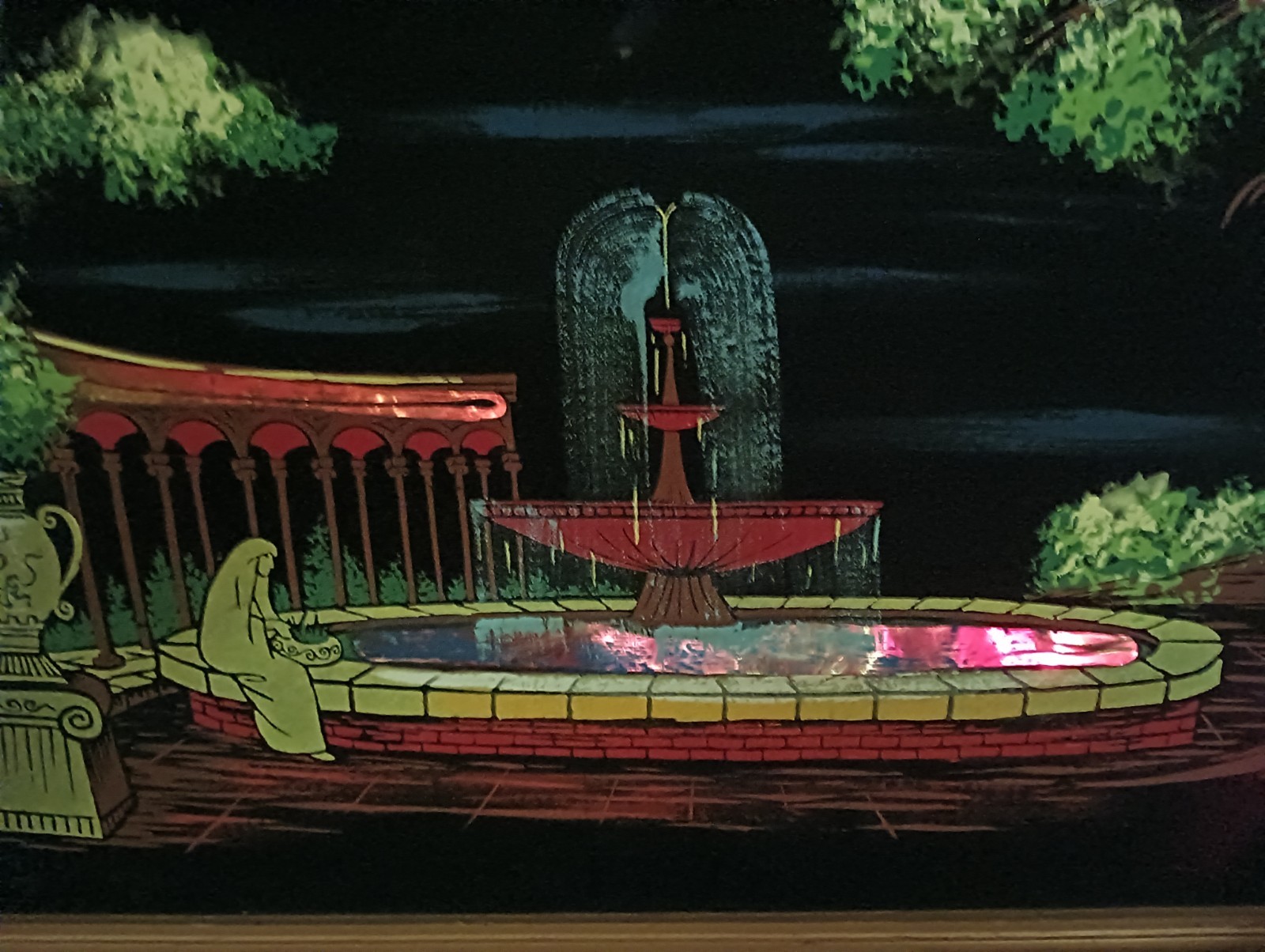 MCM Ashbrook Studios Roman Garden LIGHTED Velvet Oil Painting 23 X 45 Framed VTG