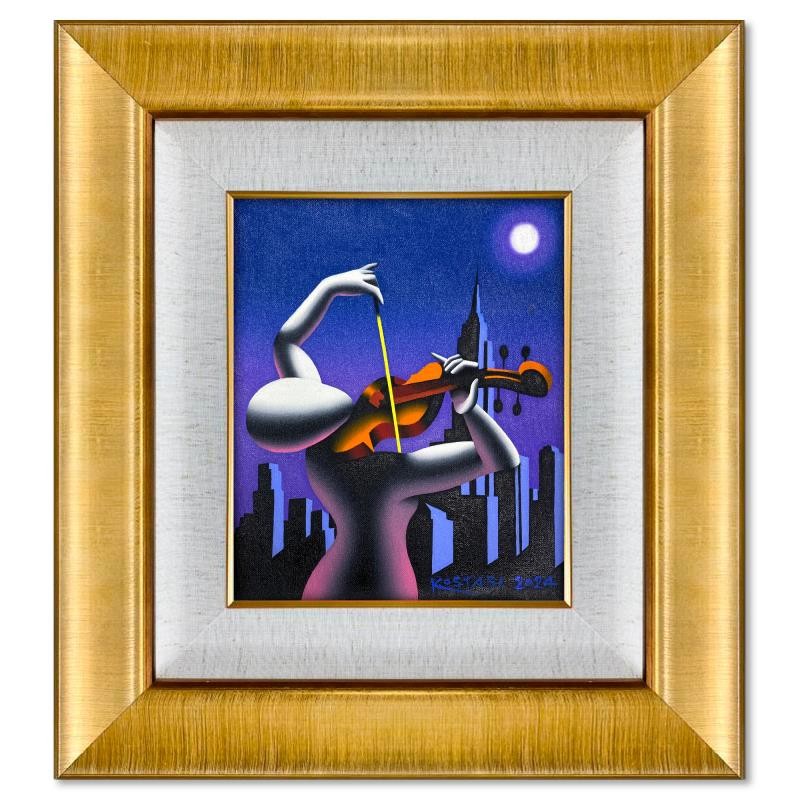 Mark Kostabi «Moonlit Serenade» Framed Original Painting Canvas Hand Signed, COA