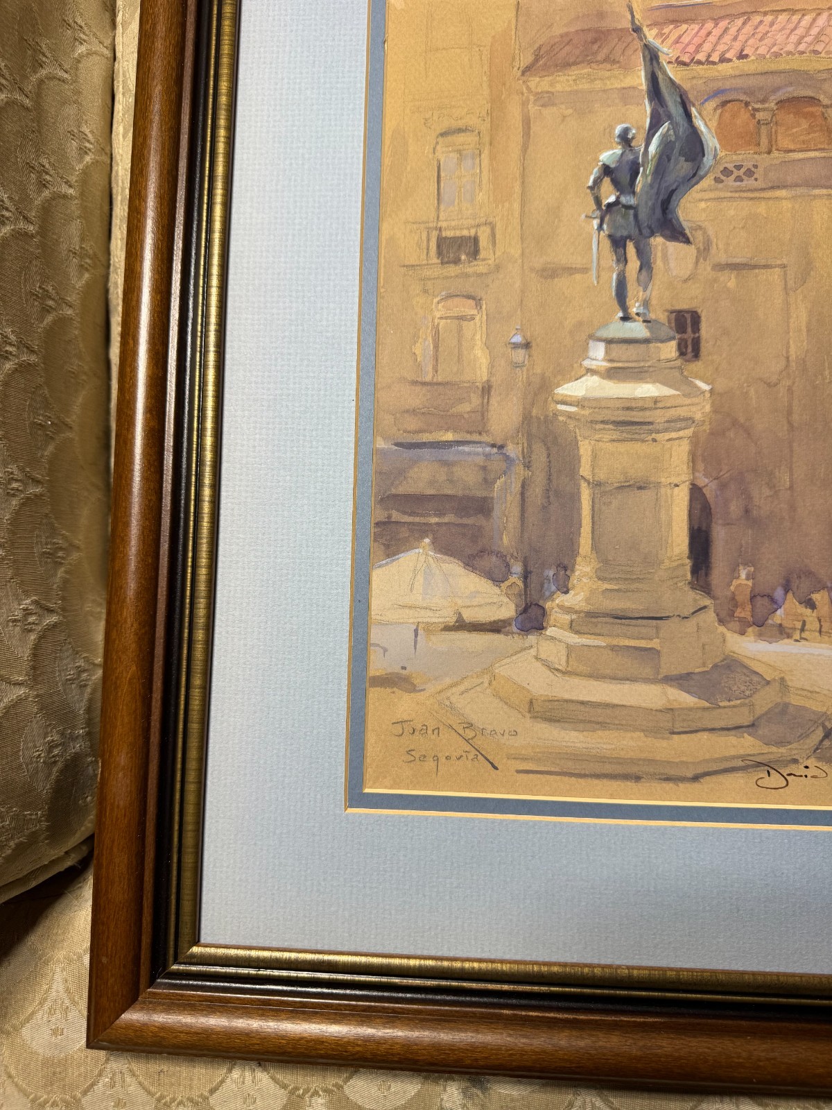David Brankley? «City Square Segoviz Spain» Mixed Media Painting – Signed/Framed