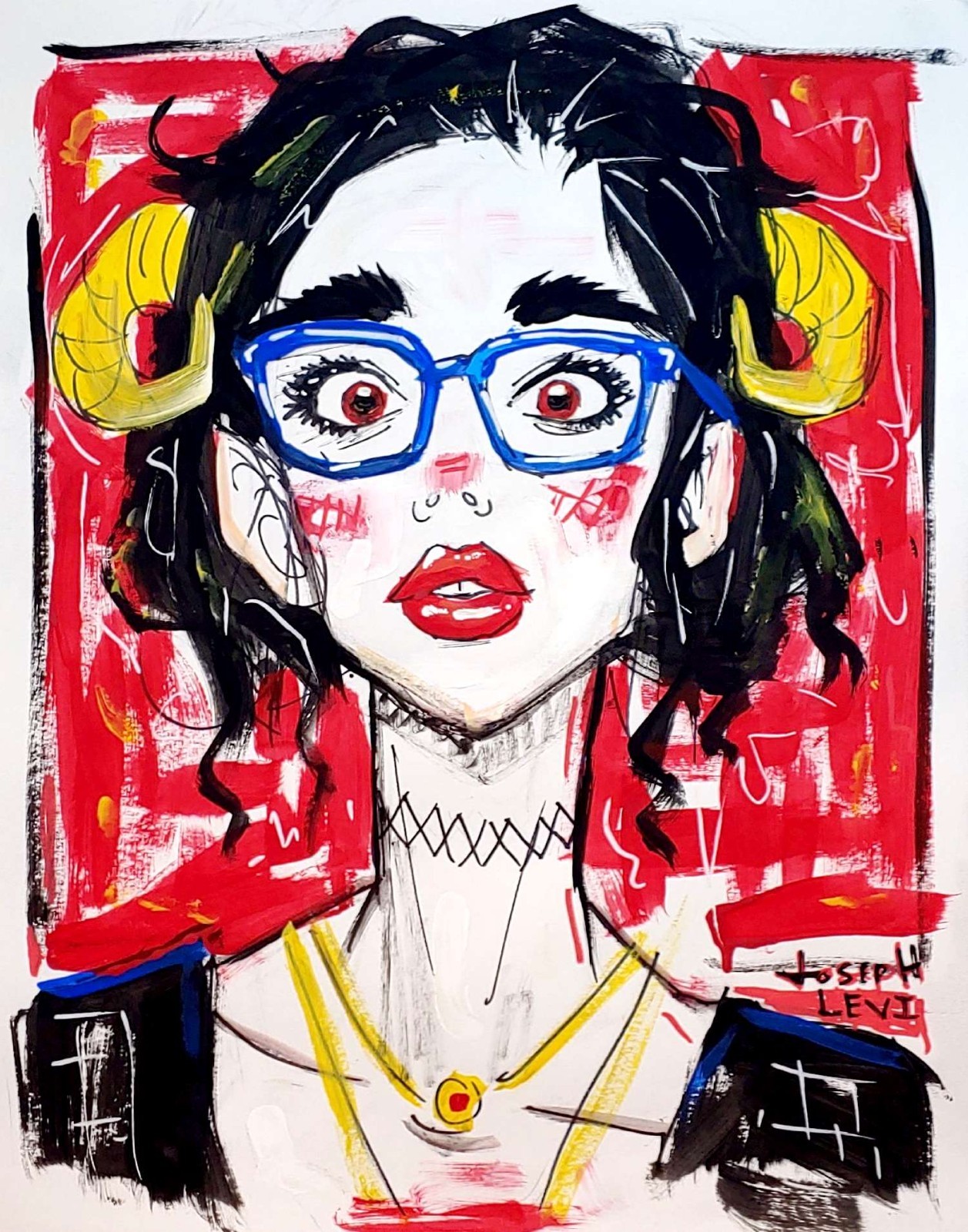 Colorful Modern Pop Art Female Portrait 14×11 Original Acrylic Painting on Paper