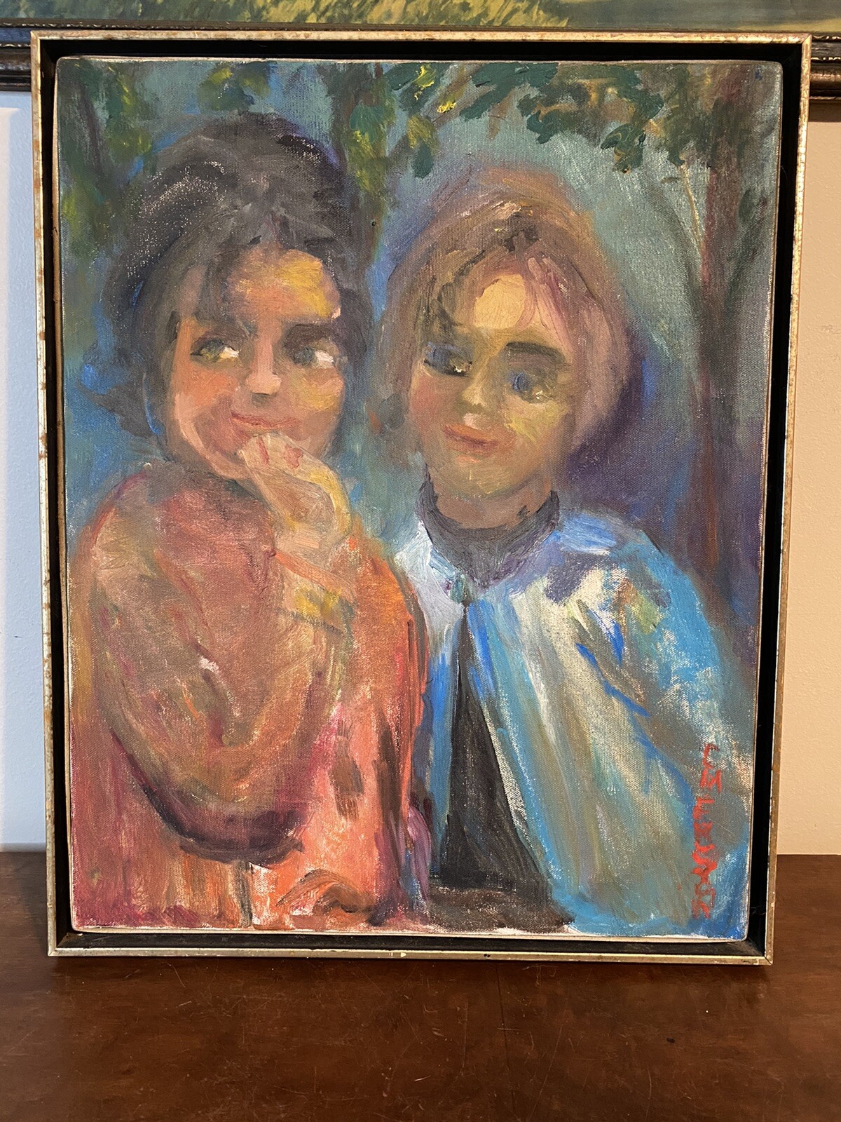 Vintage Mid Century Signed Oil Framed Art Carrie Merson Florida “Lost” 2 Girls