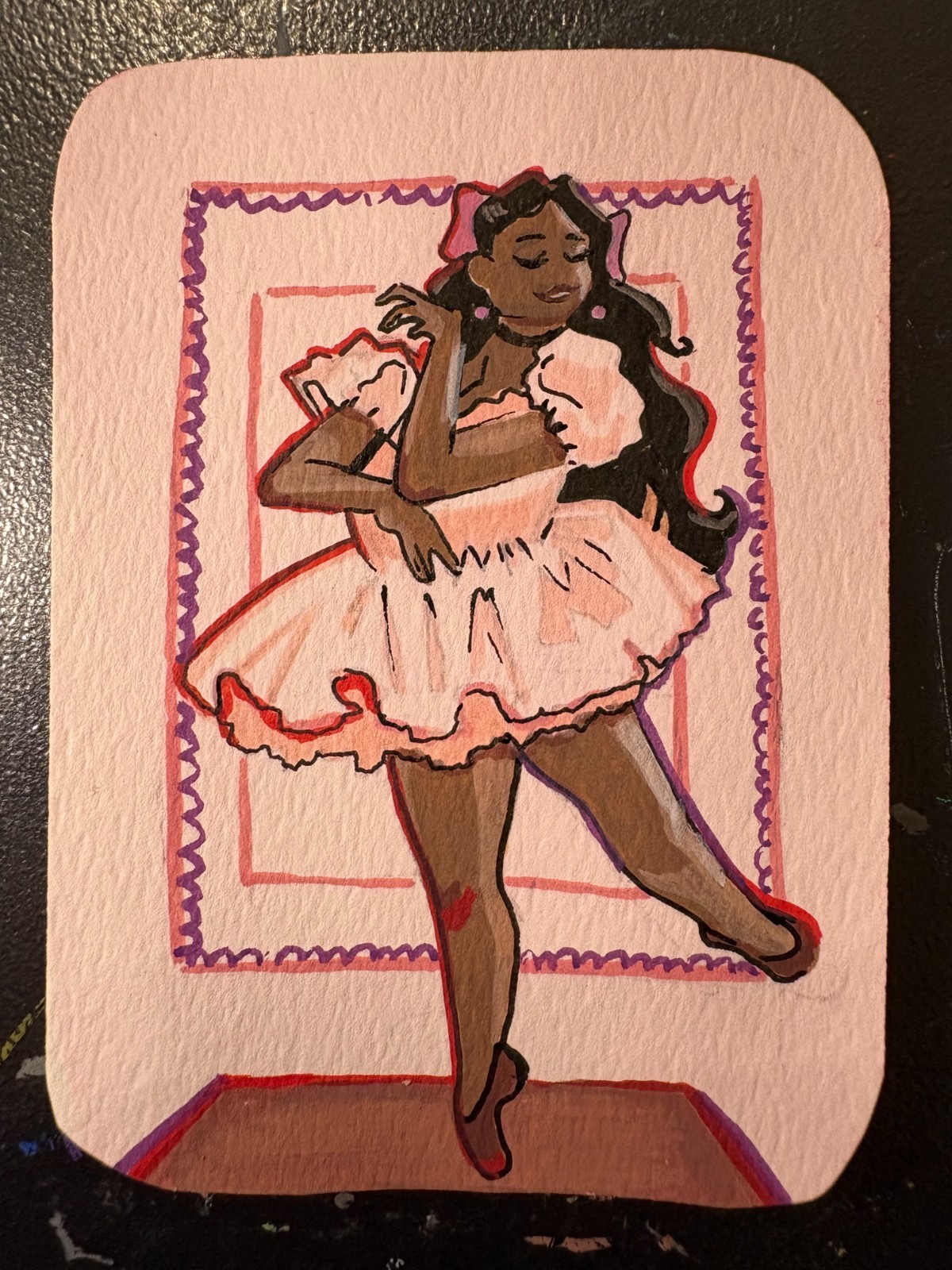 ACEO Original Modern Ballet Pinup Acrylic on Paper 2.5×3.5 by BrieMcDoodles
