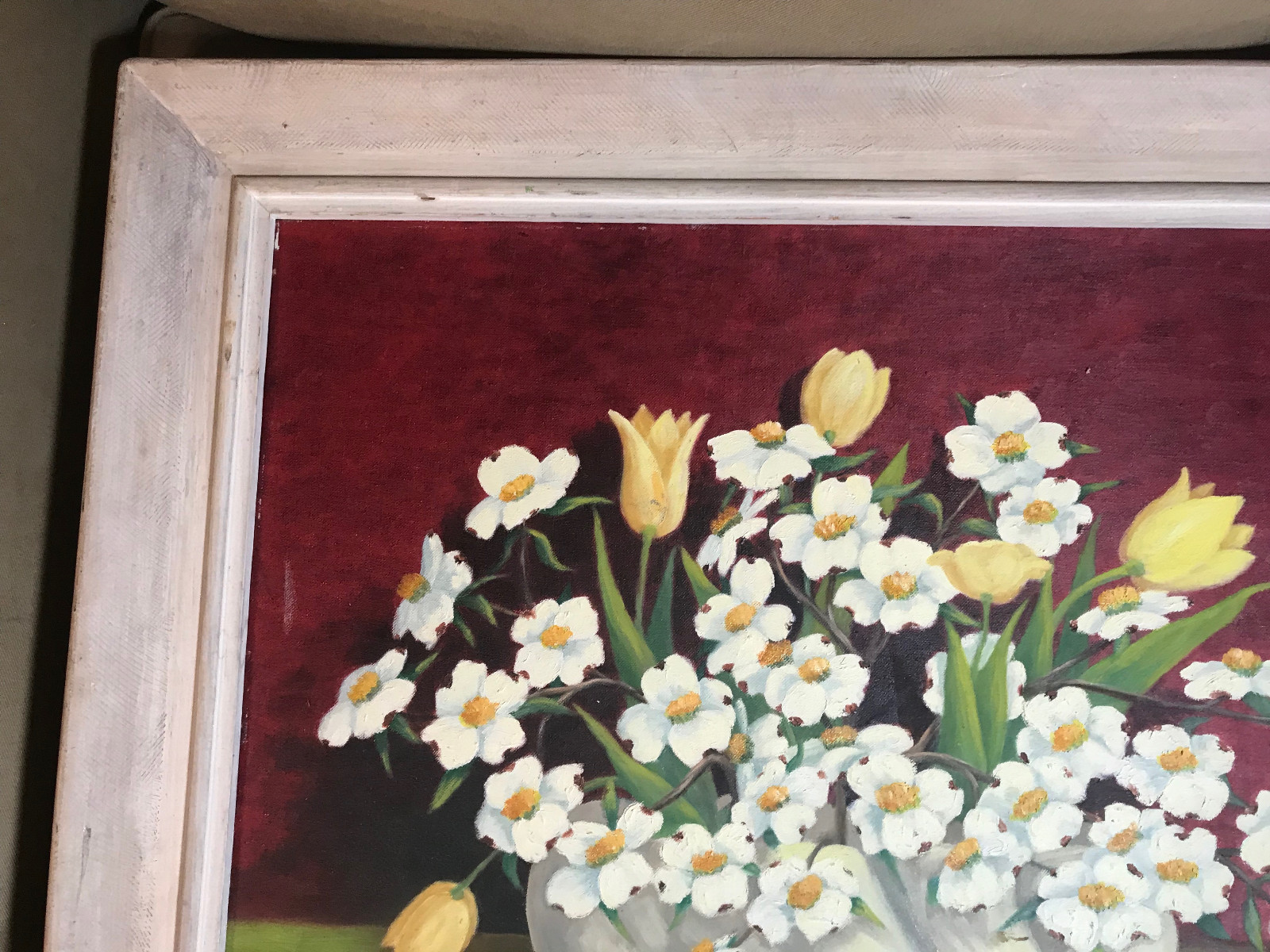 Vintage M Harrison «Still Life With Flowers» Oil Painting- Signed And Framed