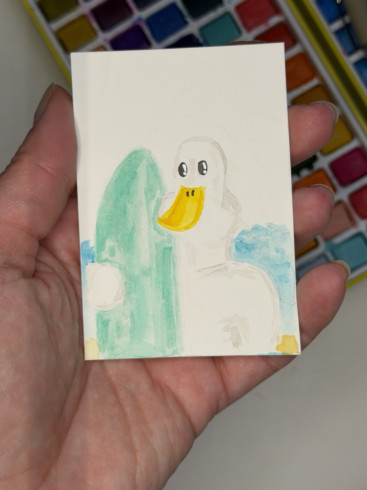 ACEO Original Watercolor 2.5×3.5in/Silly Goose Summer / Mini Painting