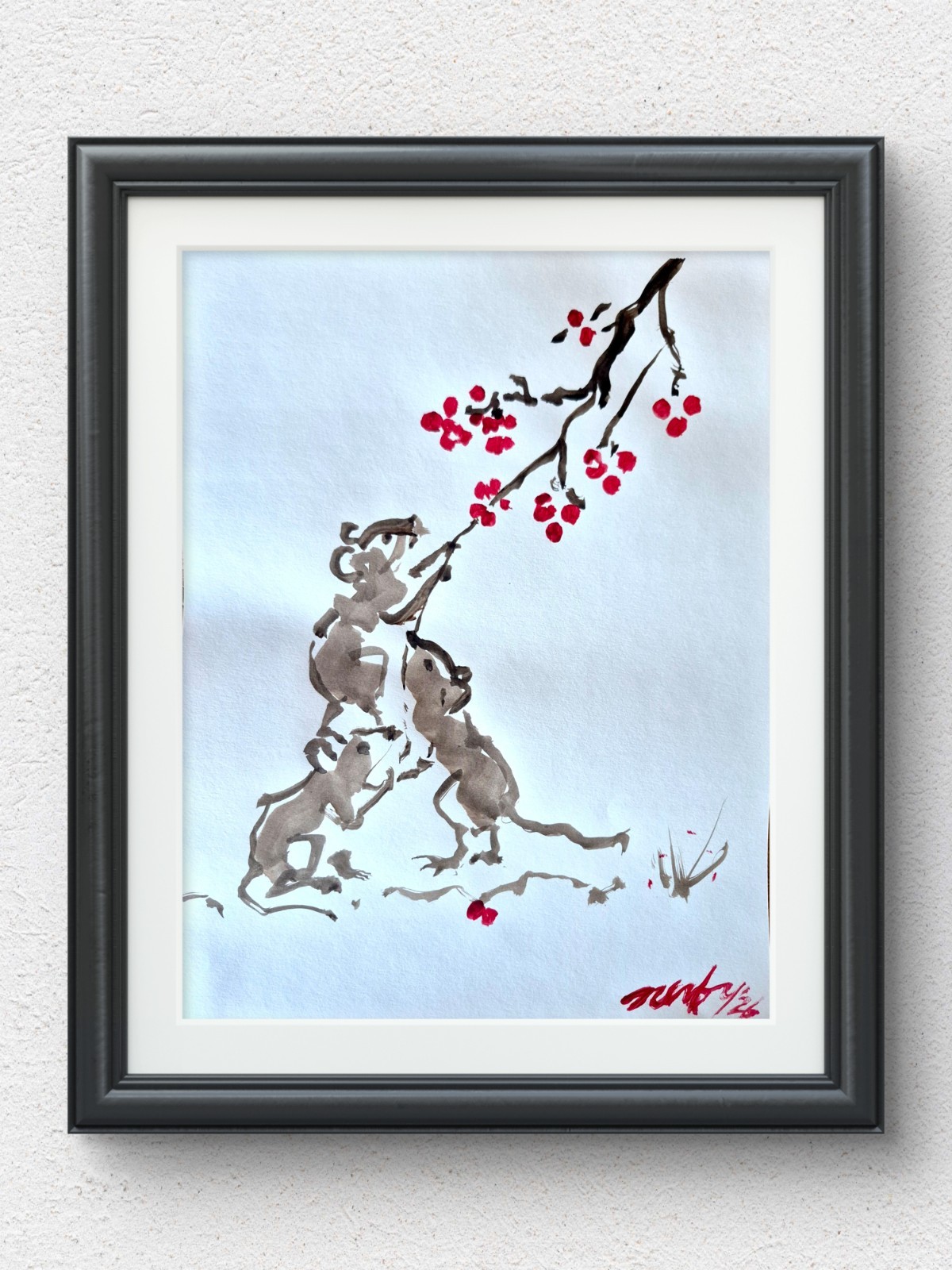 Original Hand Painted 11×14 Minimalist Animal Art Acrylic Paper Signed Decor P72