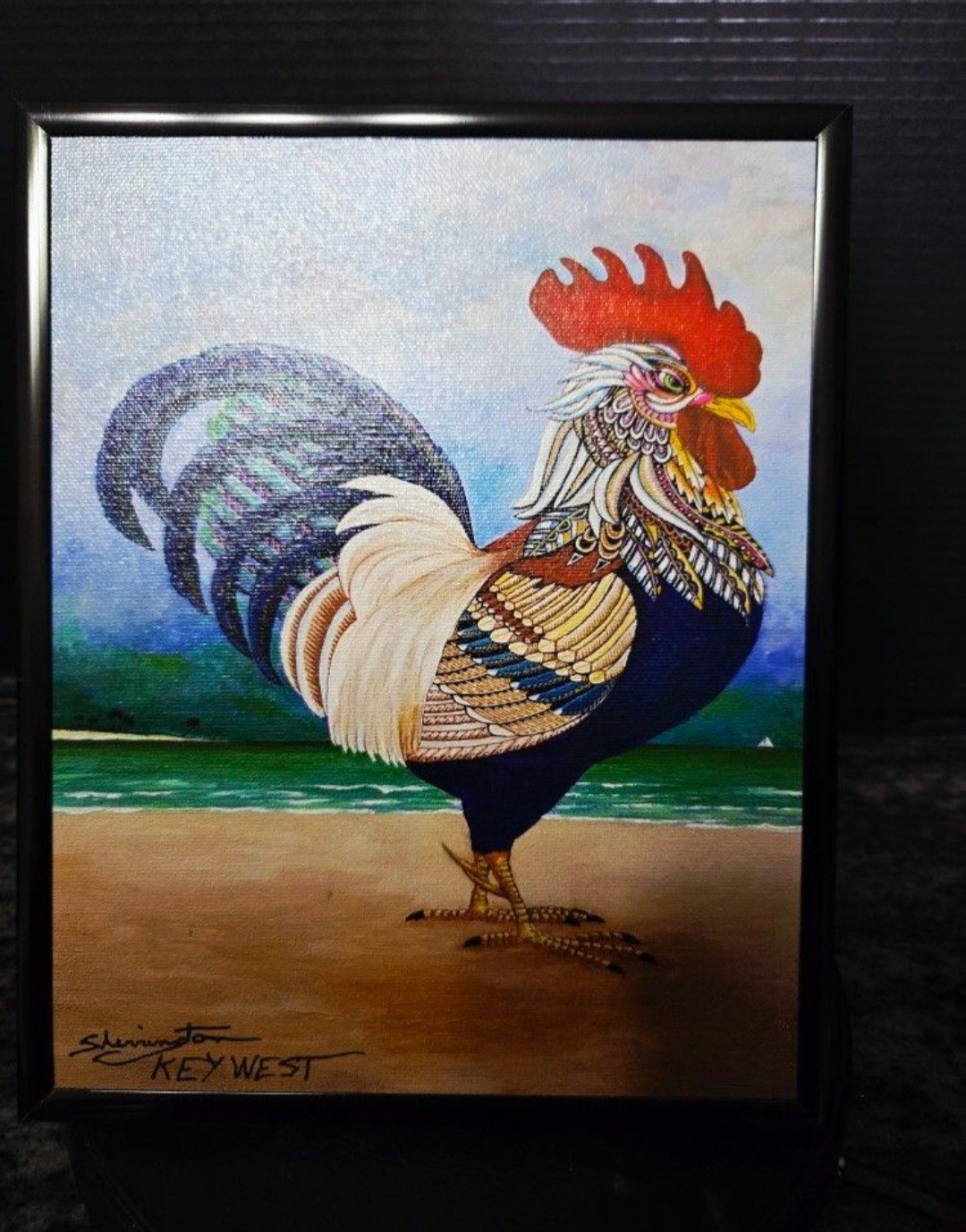 Jimm Sherrington Framed Signed Original Acrylic Painting Rooster Key West