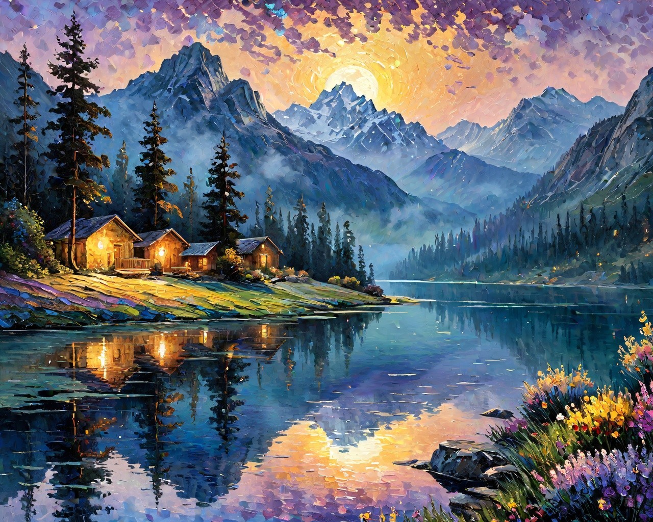 Leonid Afremov SUMMER ALASKA Oil Painting 30″x24″ by Official Studio GICLEE
