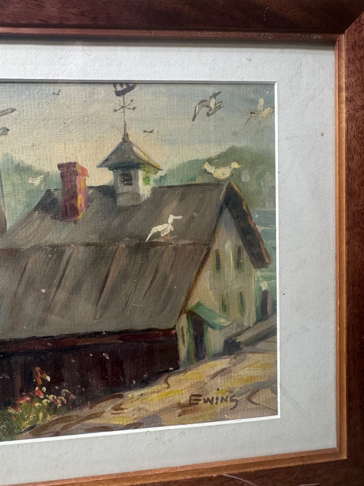 Florence Prince Ewing «Harbor Landscape Scene» Oil Painting – Signed/Framed