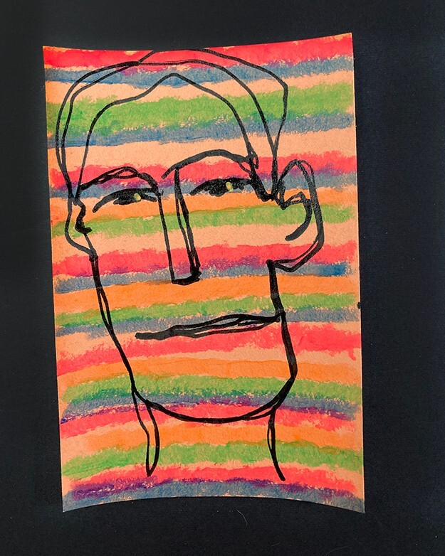 Man Portrait Painting Naive 4×6 Colorful Wall Art Drawing Striped April Fool