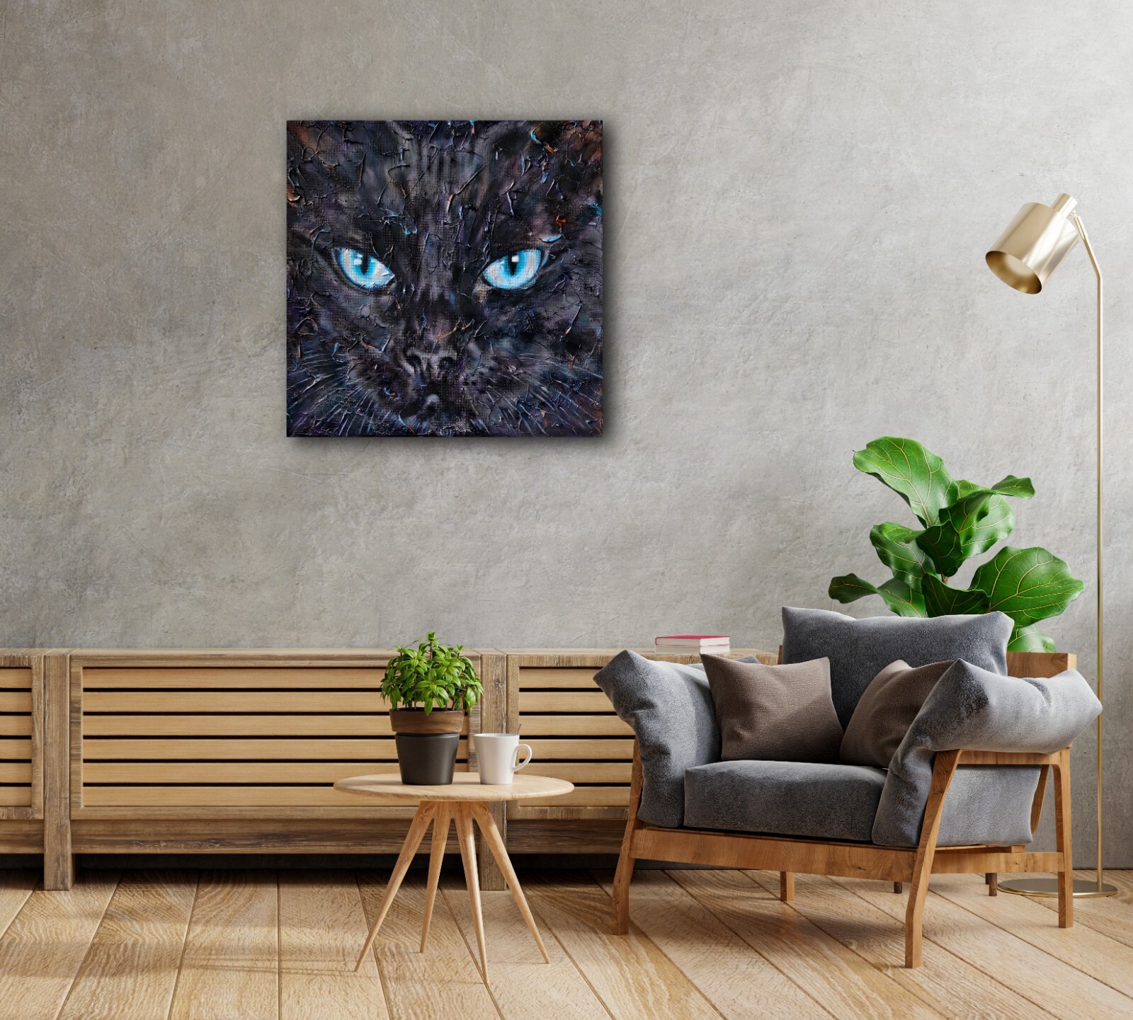 Oil Painting Canvas Black Cat Realism Portrait Original Kitten Signed Art