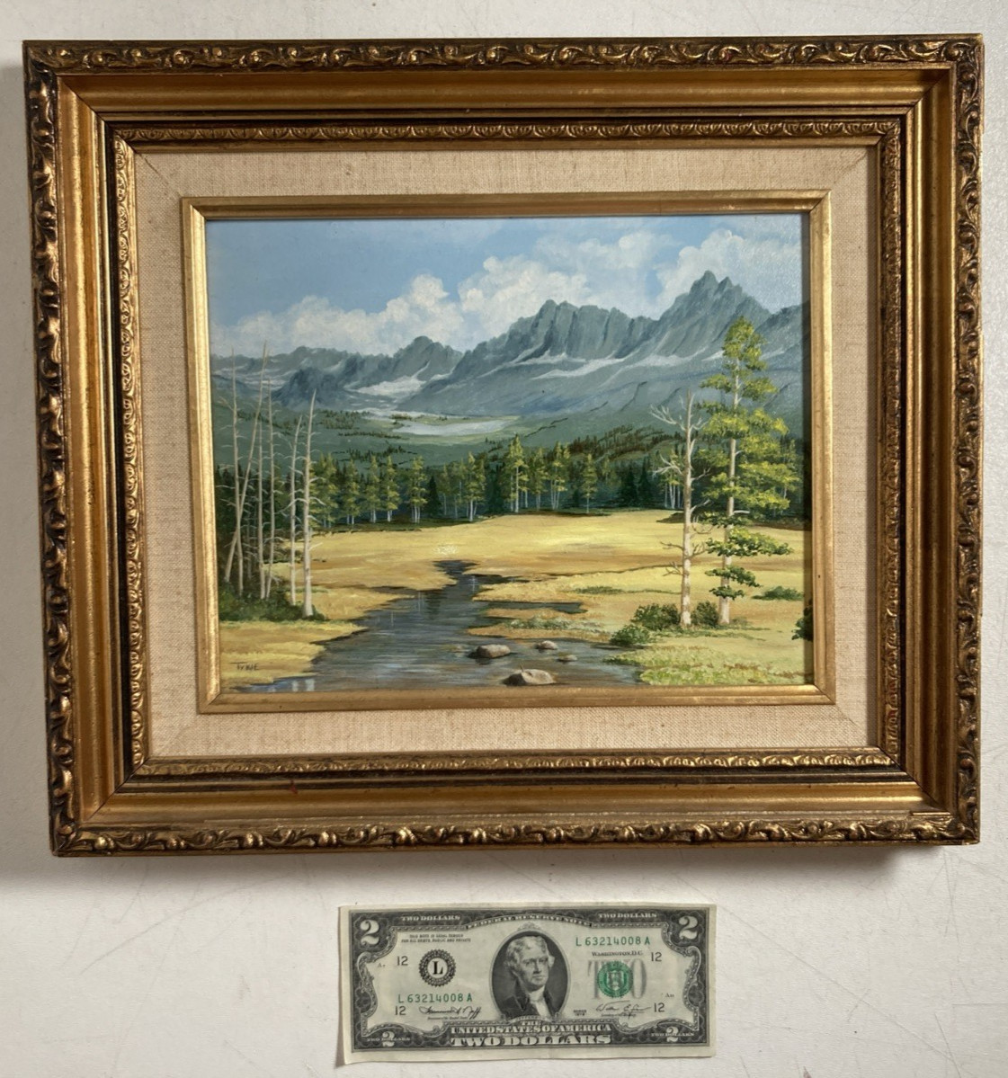 Vintage Original Small Gem Oil Painting Mountain Forest Landscape Signed Tykie