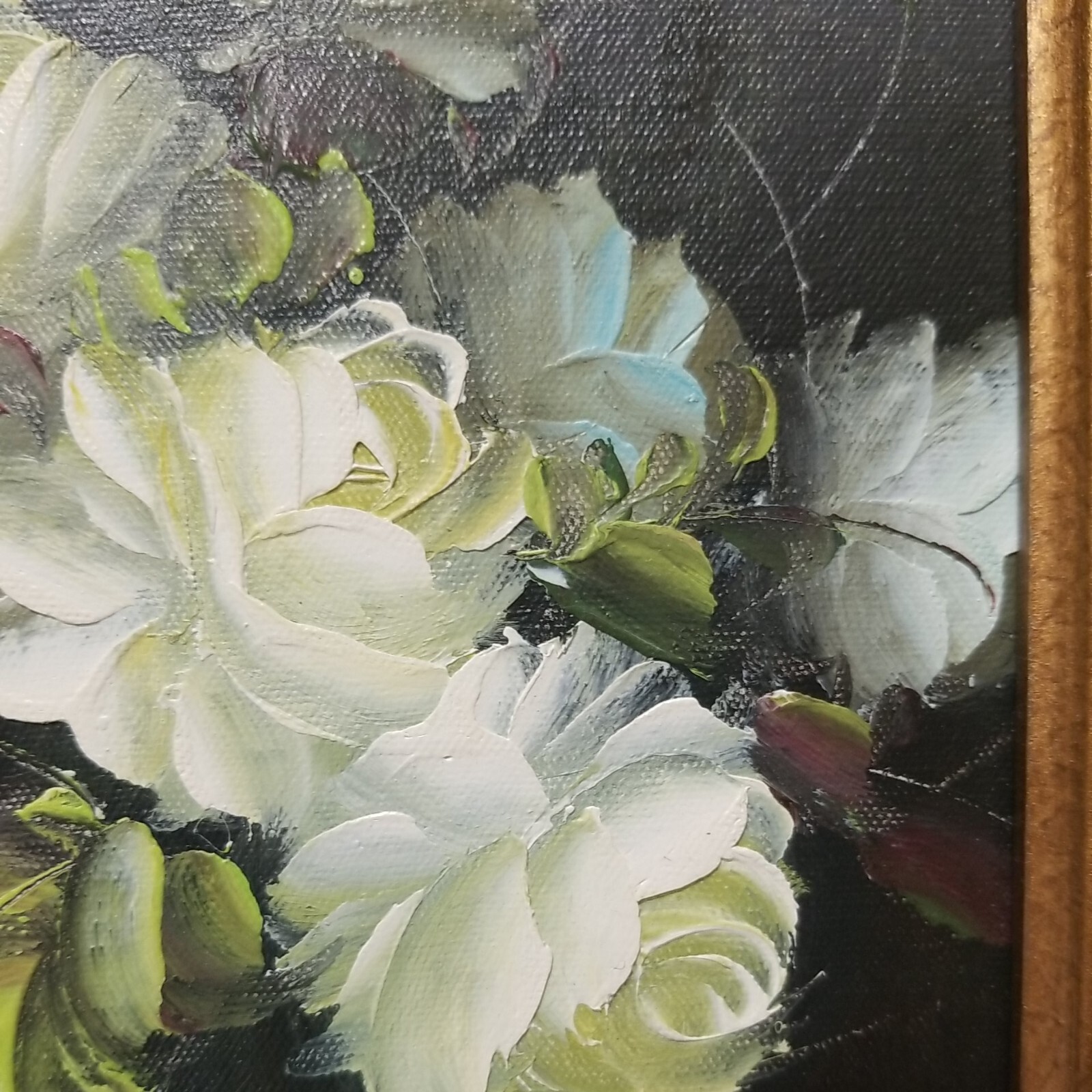 Still Life Oil Painting White Roses Bouquet Flowers In Vase Framed Canvas Signed