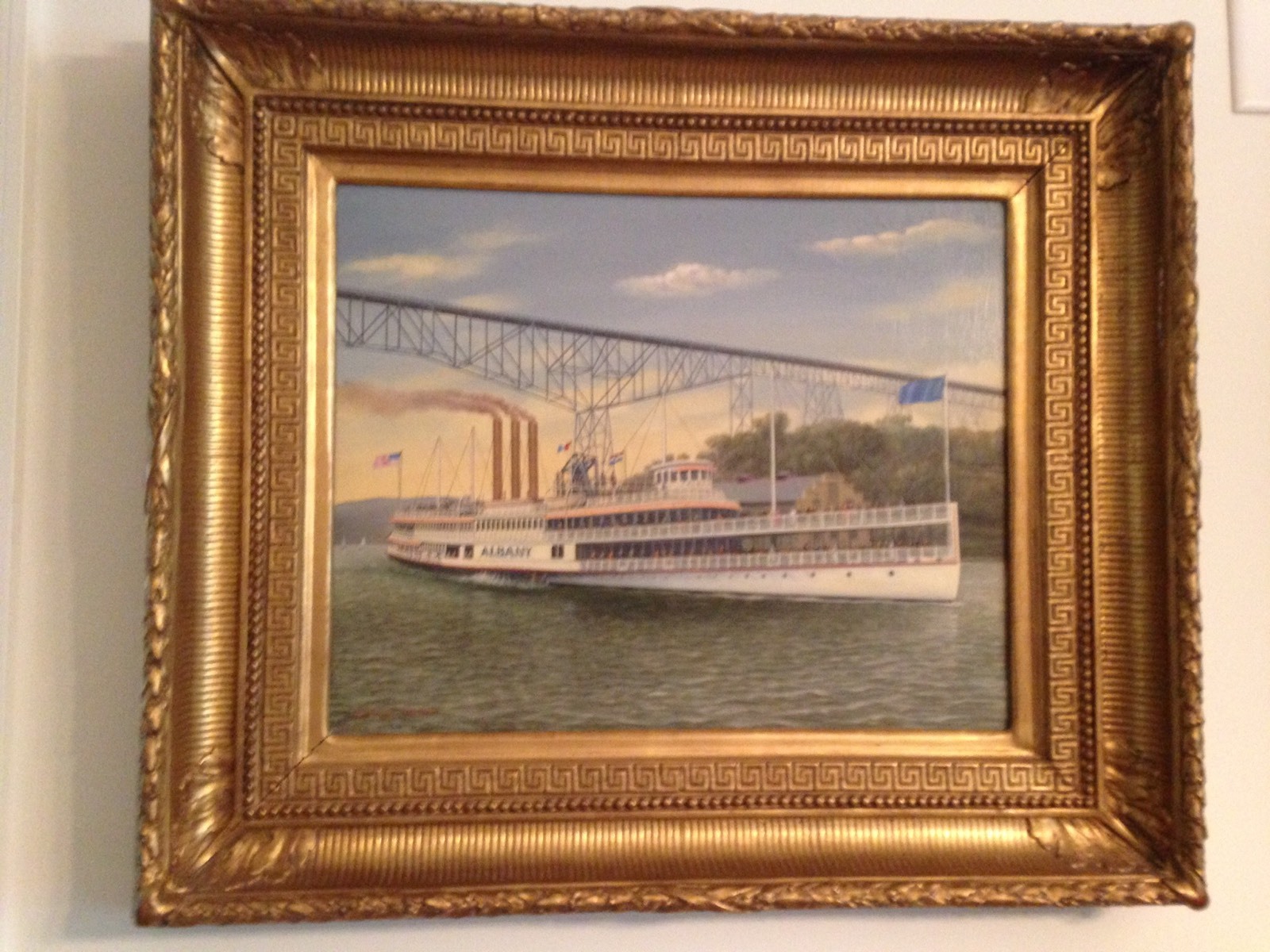 Albert Nemethy Signed River Boat Albany Steaming Under The Poughkeepsie Bridge