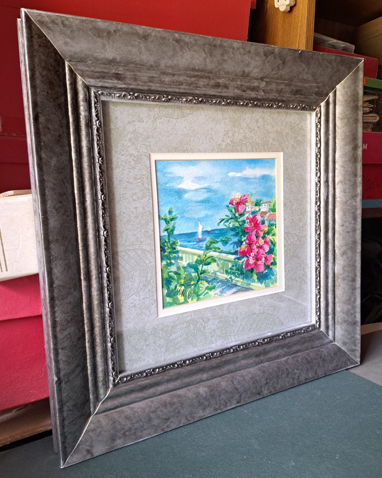 Fine Art framed, signed original beautiful watercolor painting «Veranda View»