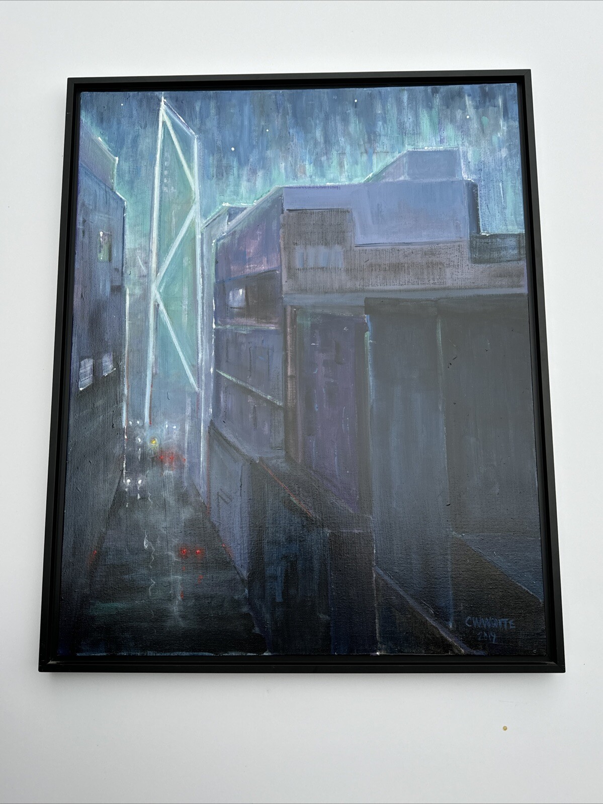 CHARLES WHITE PAINTING CITYSCAPE NIGHT URBAN LIGHTS CITY FOG MODERNIST RARE