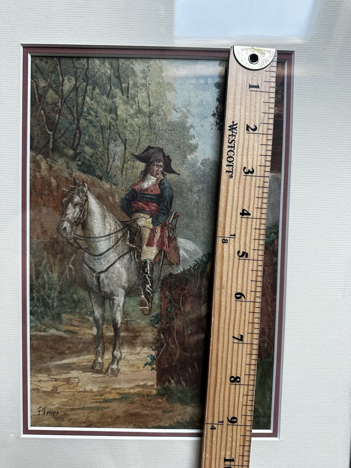Original Listed Frank Feller 1875 Signed Watercolor Napoleon on White Horse