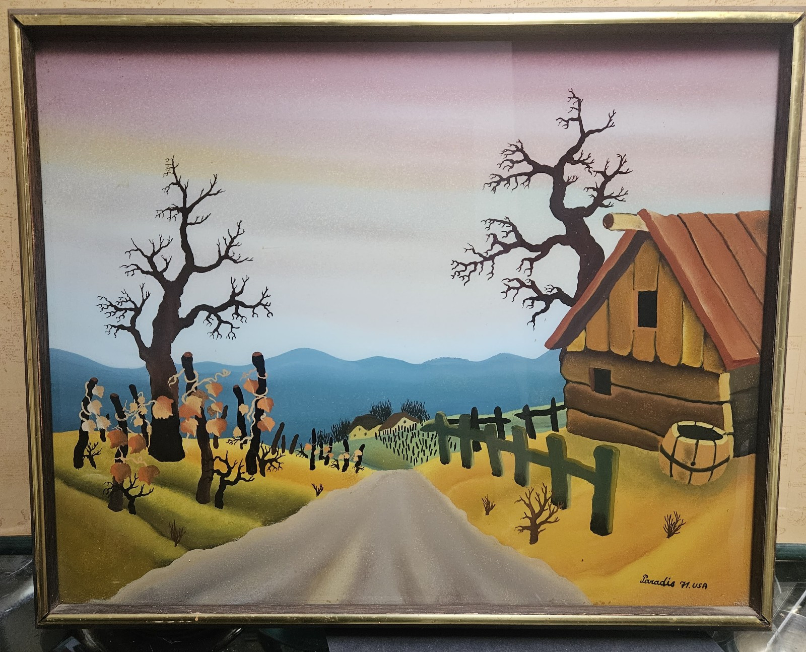 Branko Paradis 1971 Original Reverse Glass Painting Signed Naive Folk Art