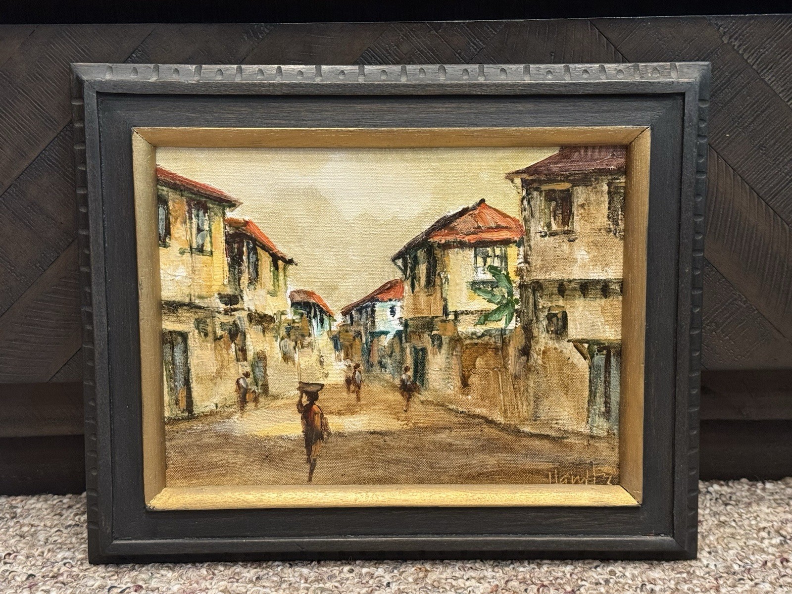 Vintage c1960s Latin American Cityscape Oil Painting signed Hawitz #2