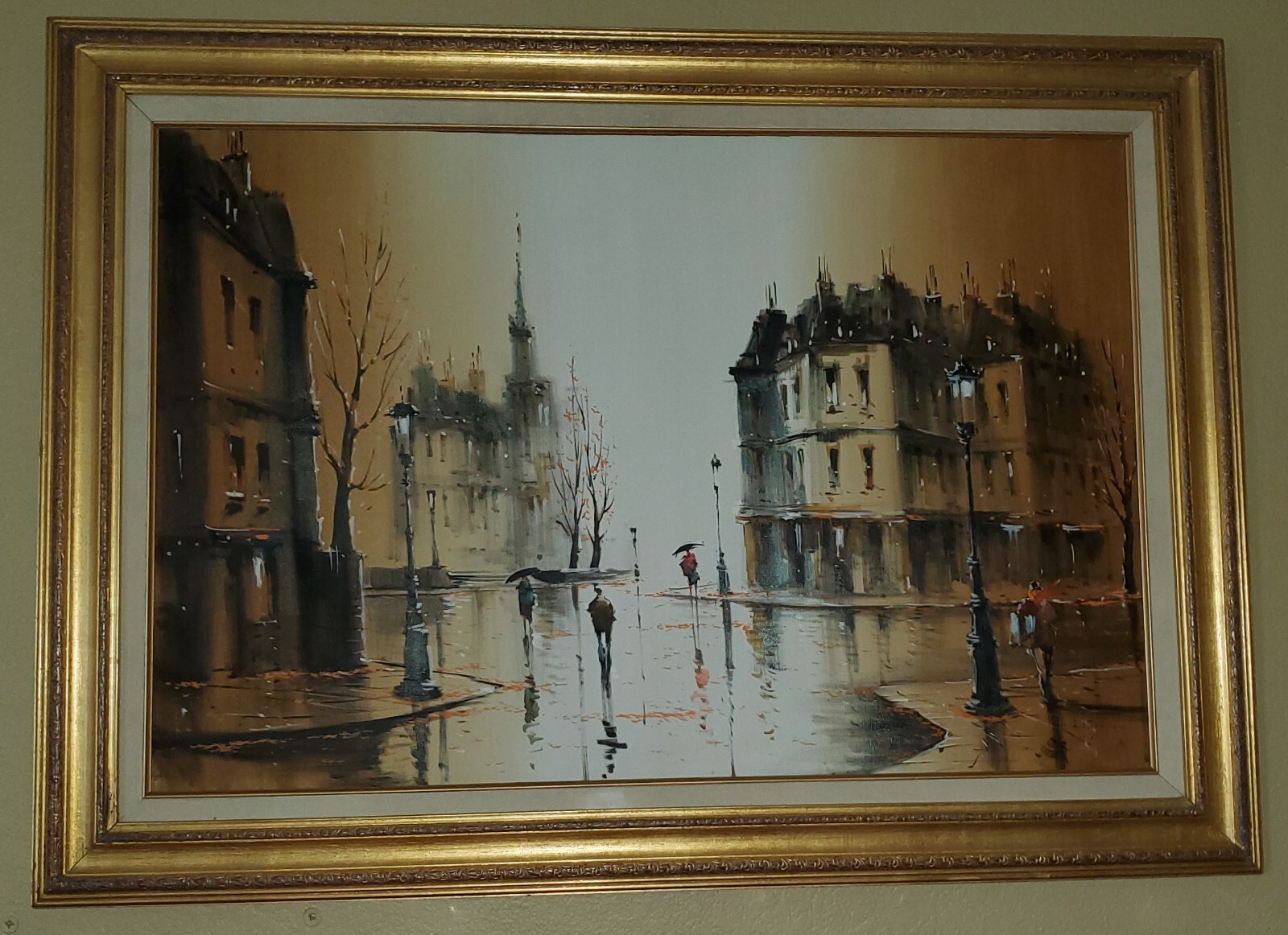 c1960s Albert LeGrand French Street Scene Oil on Canvas Painting Signed