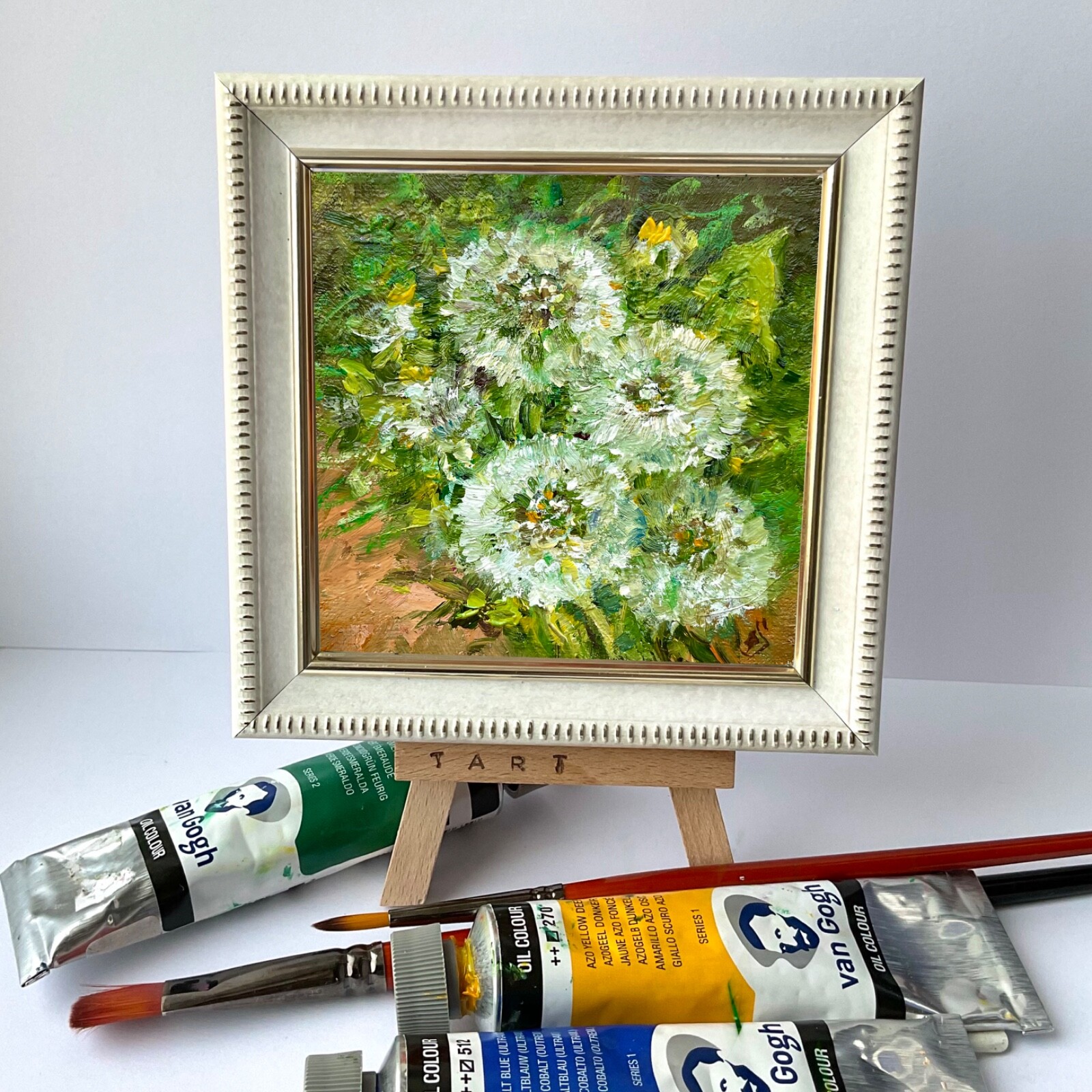 Dandelions Spring Flowers wild flowers Original oil painting small art 4x4in so
