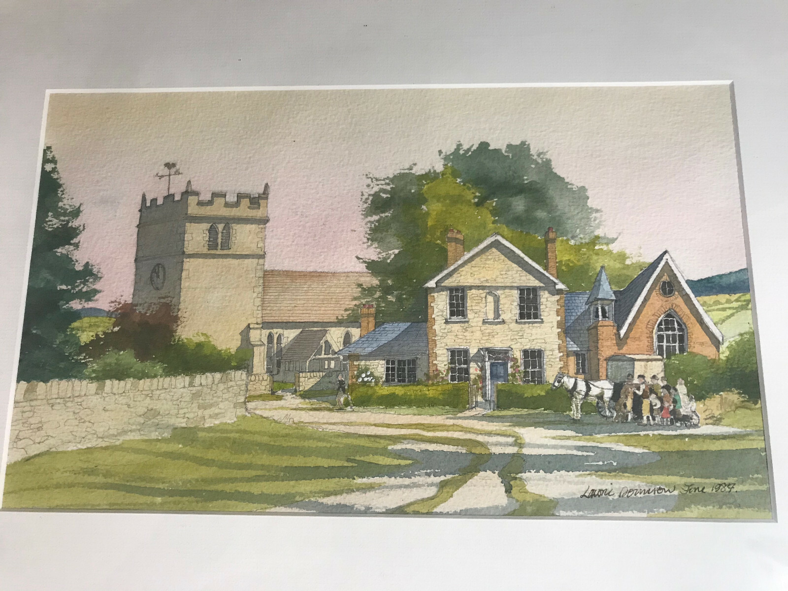 Lawrence E Donnison (b1938) «Village Landscape» Watercolor Painting – Framed