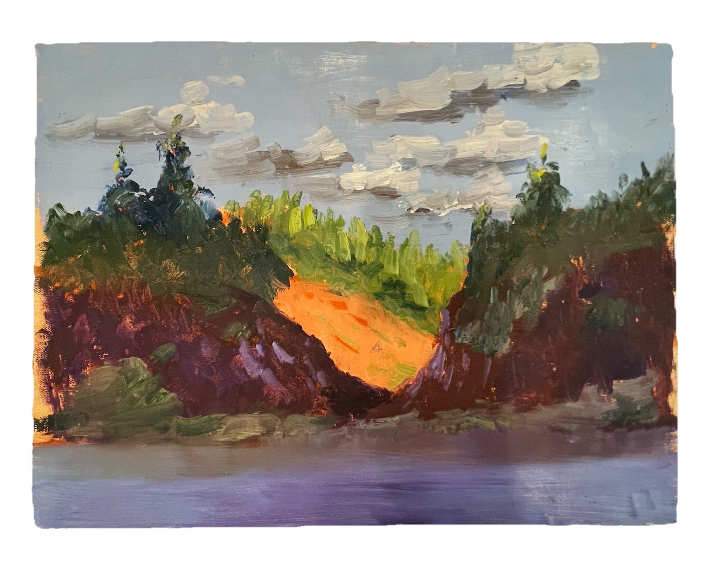 Original Oil Painting 9×12 Unframed On Canvas Foam board, Cloudy Day @ The Lake