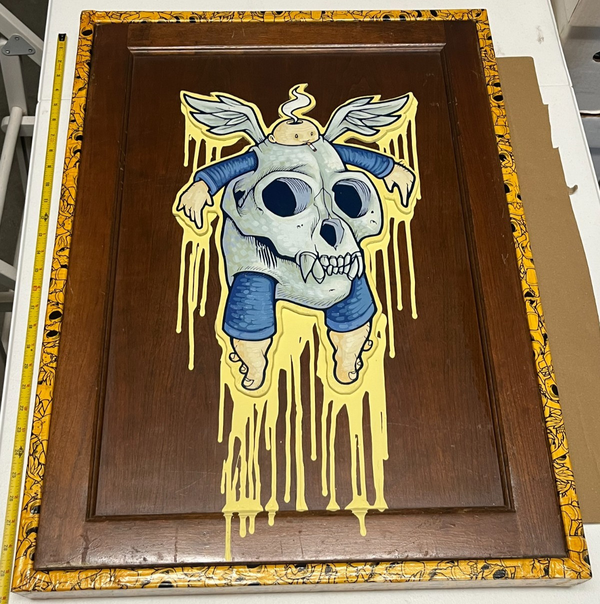 early Jeremy Fish 2004 painting on wood panel with frame art one of a kind!