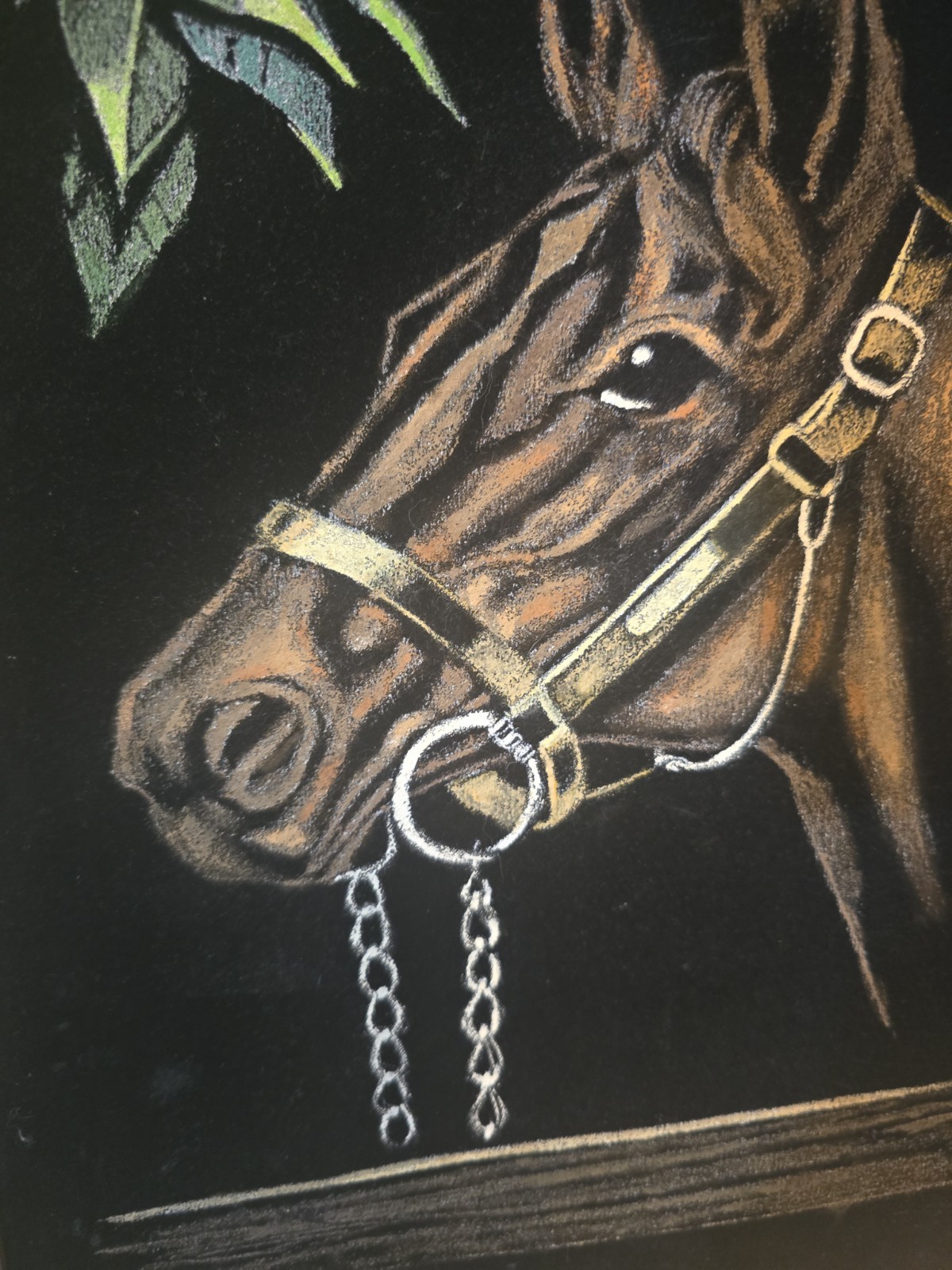 Vntg 70’S MCM Equestrian Western Framed Black Velvet Horse Head Painting -READ