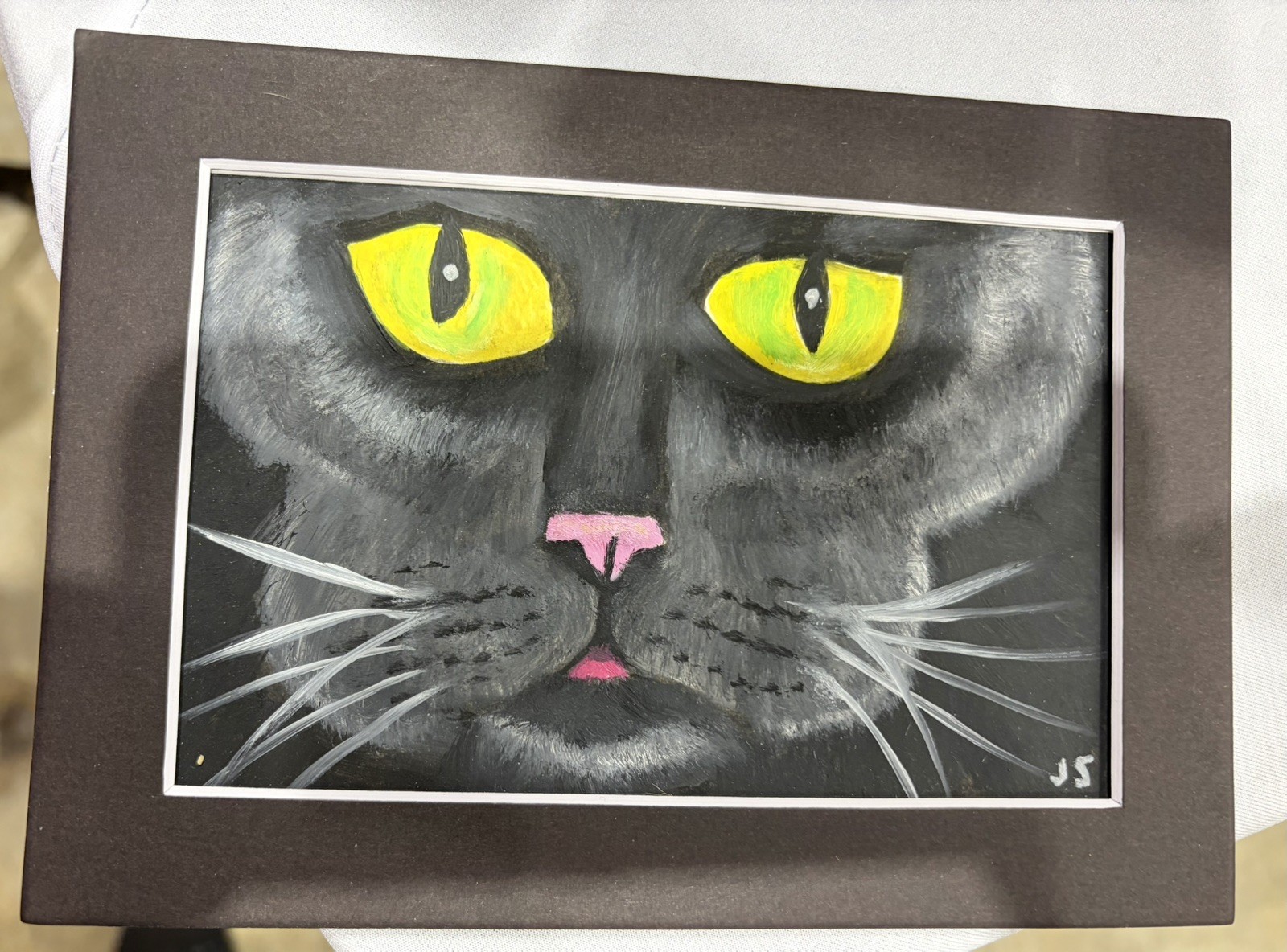 Original oil painting 5 x 7 in including black matte-Free Ship-black cat