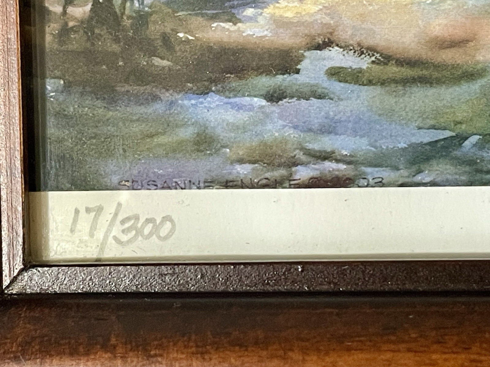 Susanne Engle Signed Horse Print Horses Crossing a Stream Watercolor Ltd Ed 9×11