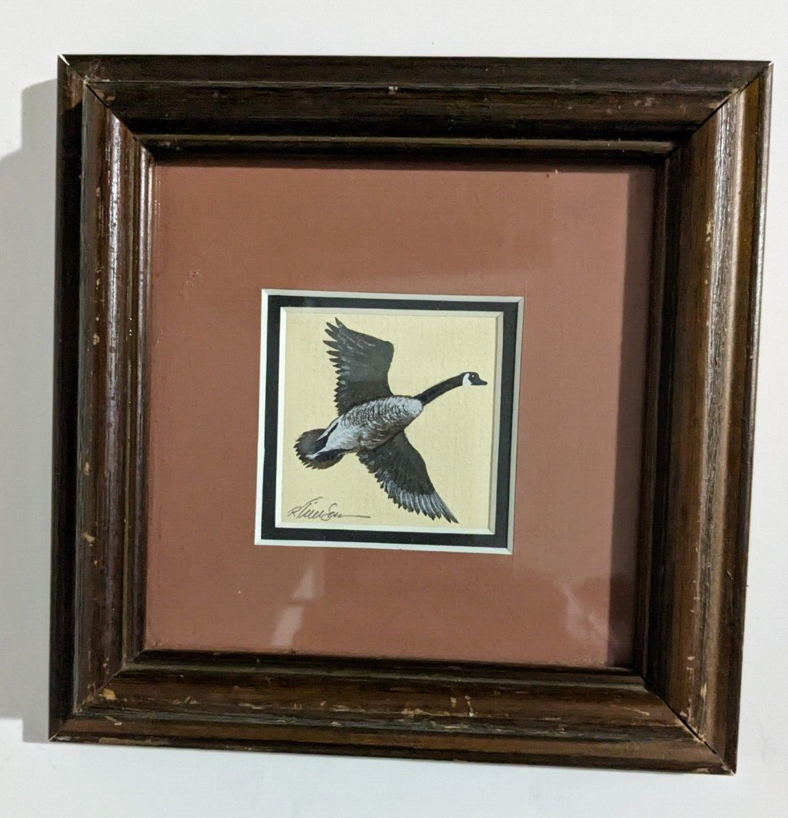 Original miniature Watercolor Art Signed Reginald TREVISAN of Canadian Goose