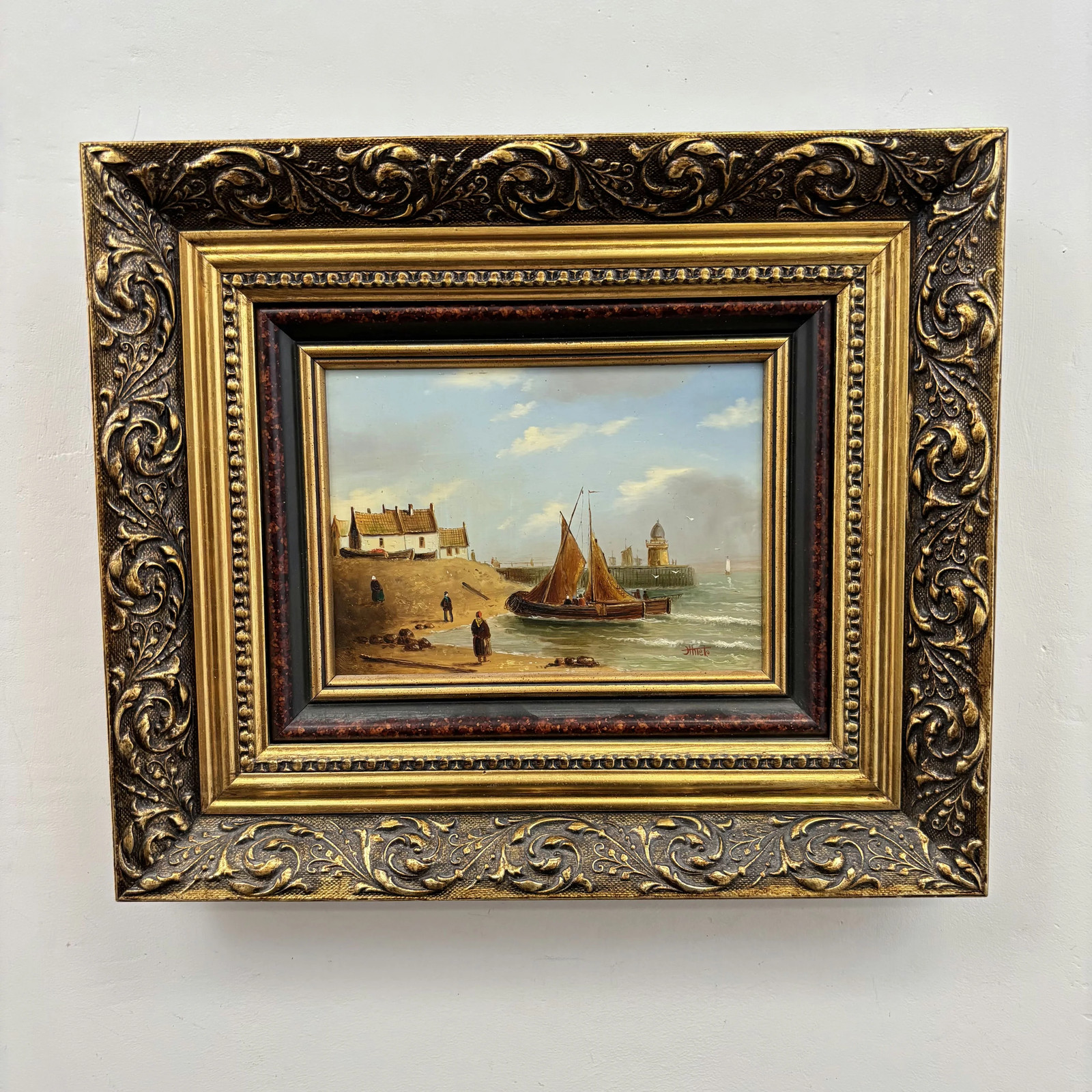 Expressive Seascape Oil Painting «Fishing Boat» Traditional Small Artwork