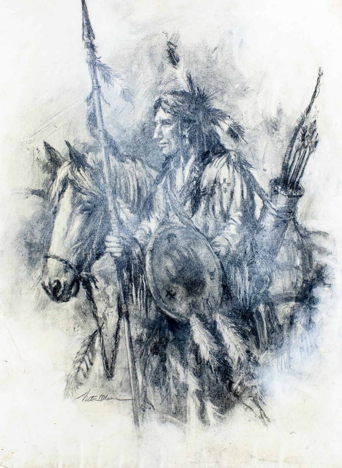 Victor Olson (CT,1924-2007) charcoal painting 151661