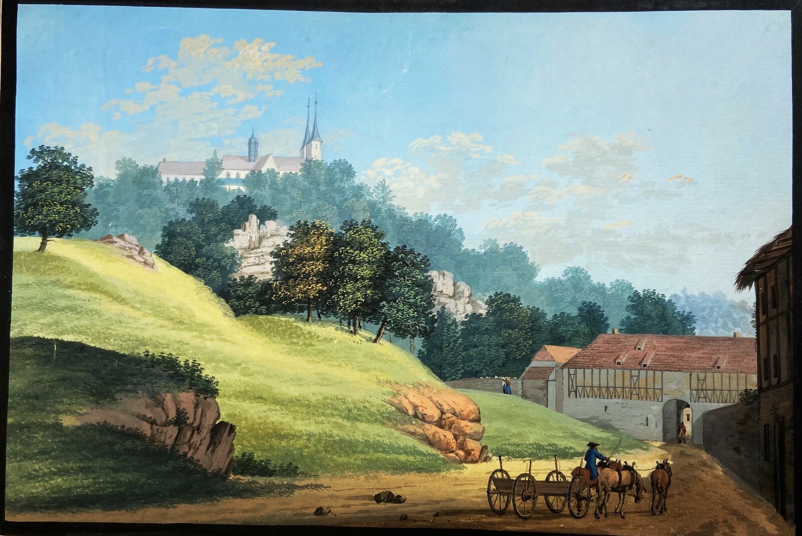 SUPERB German School – 18th Century Gouache Painting c 1760 – Monastery Huysberg