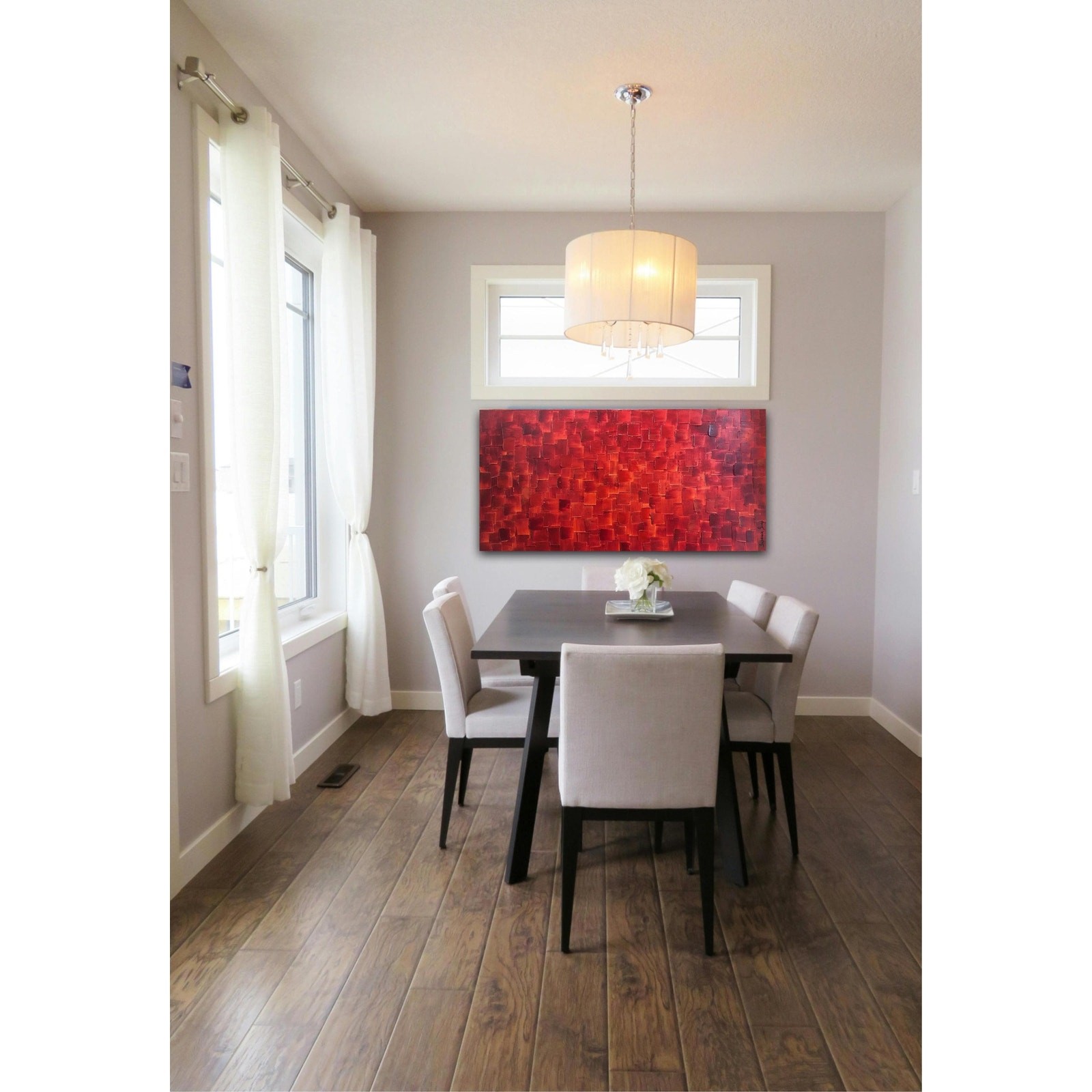 ORIGINAL Large Red Abstract painting, Squares, Geometric Textured Fine Art 48×24